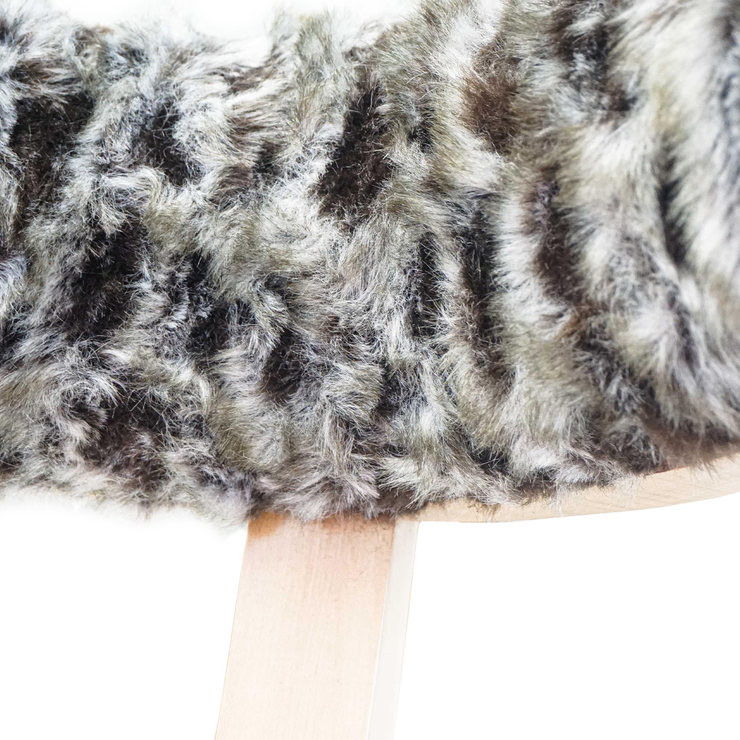 Japanese Inspired Bench with Wild Cat Print and Faux Fur For Sale 3