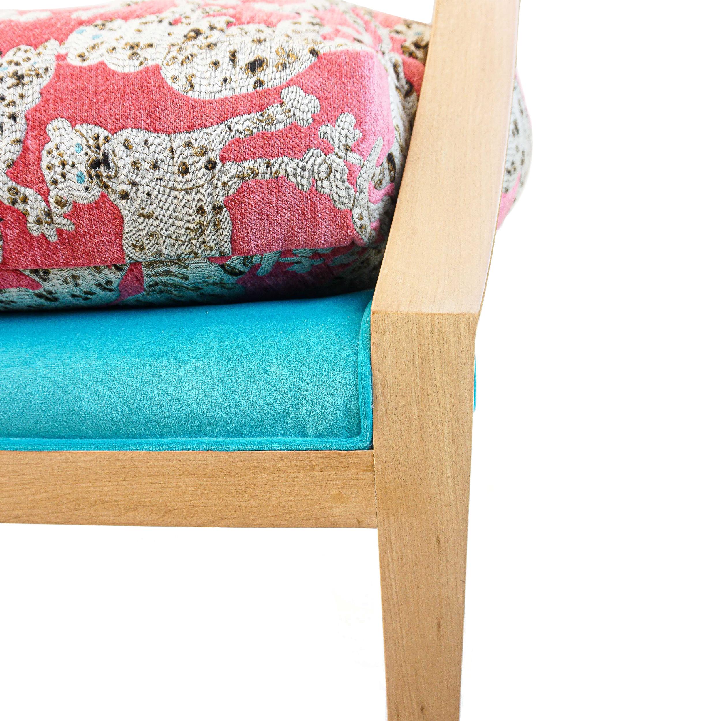 Japanese Inspired Bench with Wild Cat Print and Faux Fur For Sale 6