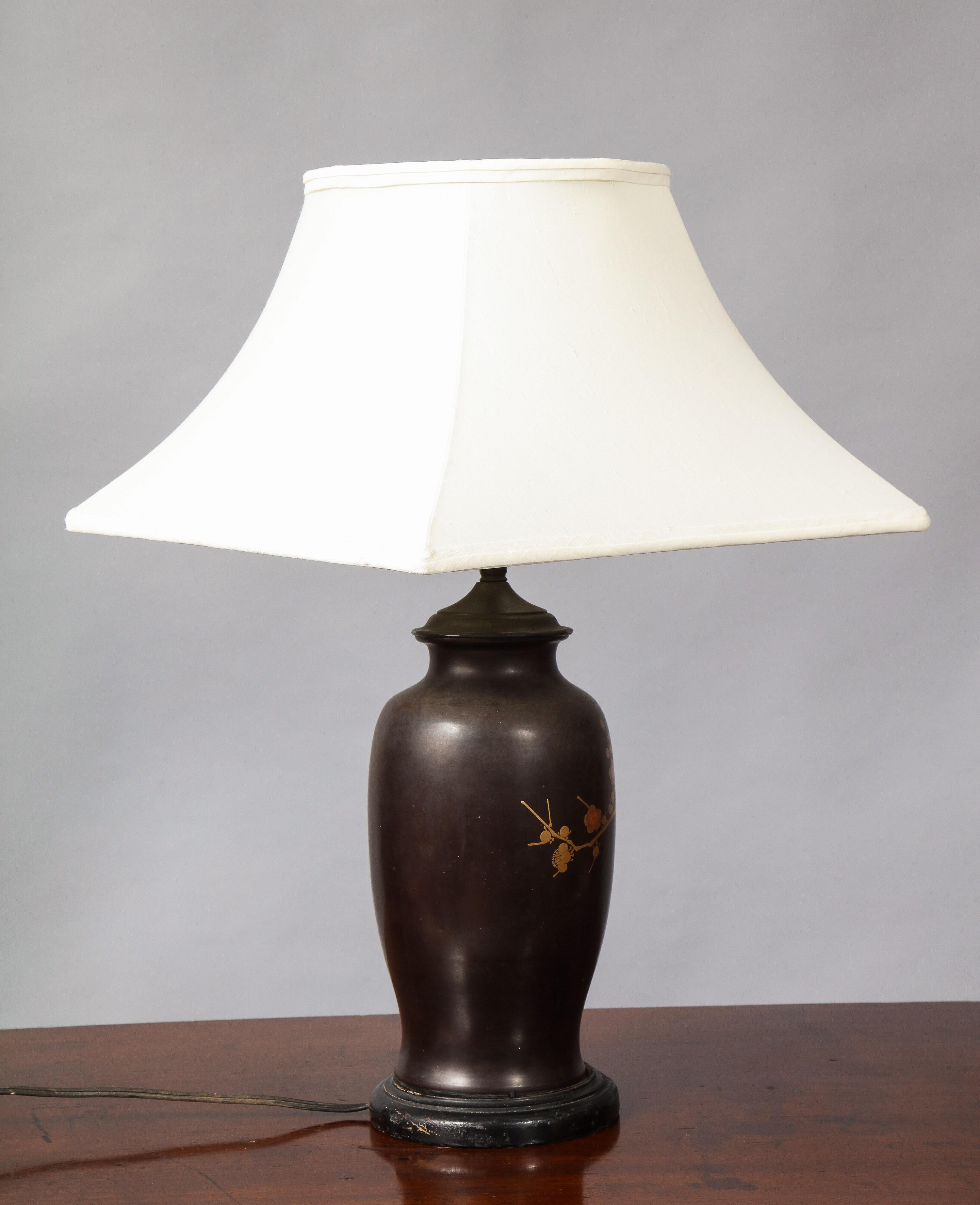 Japanese Inspired Bronze Lamp In Good Condition For Sale In Greenwich, CT