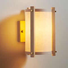 Japanese inspired mid-century Maple and Brass Sconce