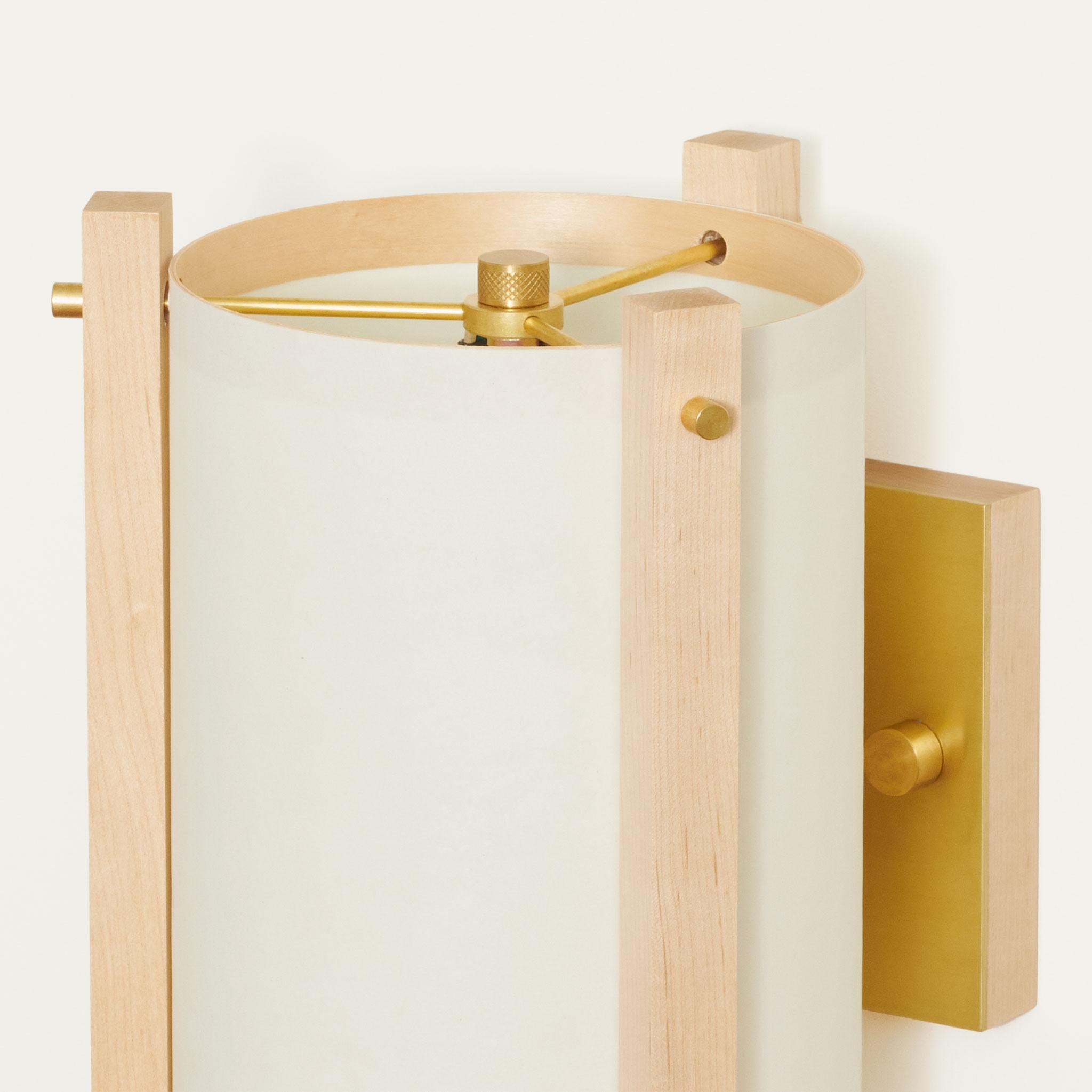 Mid-Century Modern Japanese inspired mid-century Maple and Brass Sconce For Sale