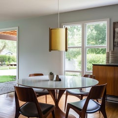 Japanese inspired mid-century Teak and Brass Pendant Lamp - medium