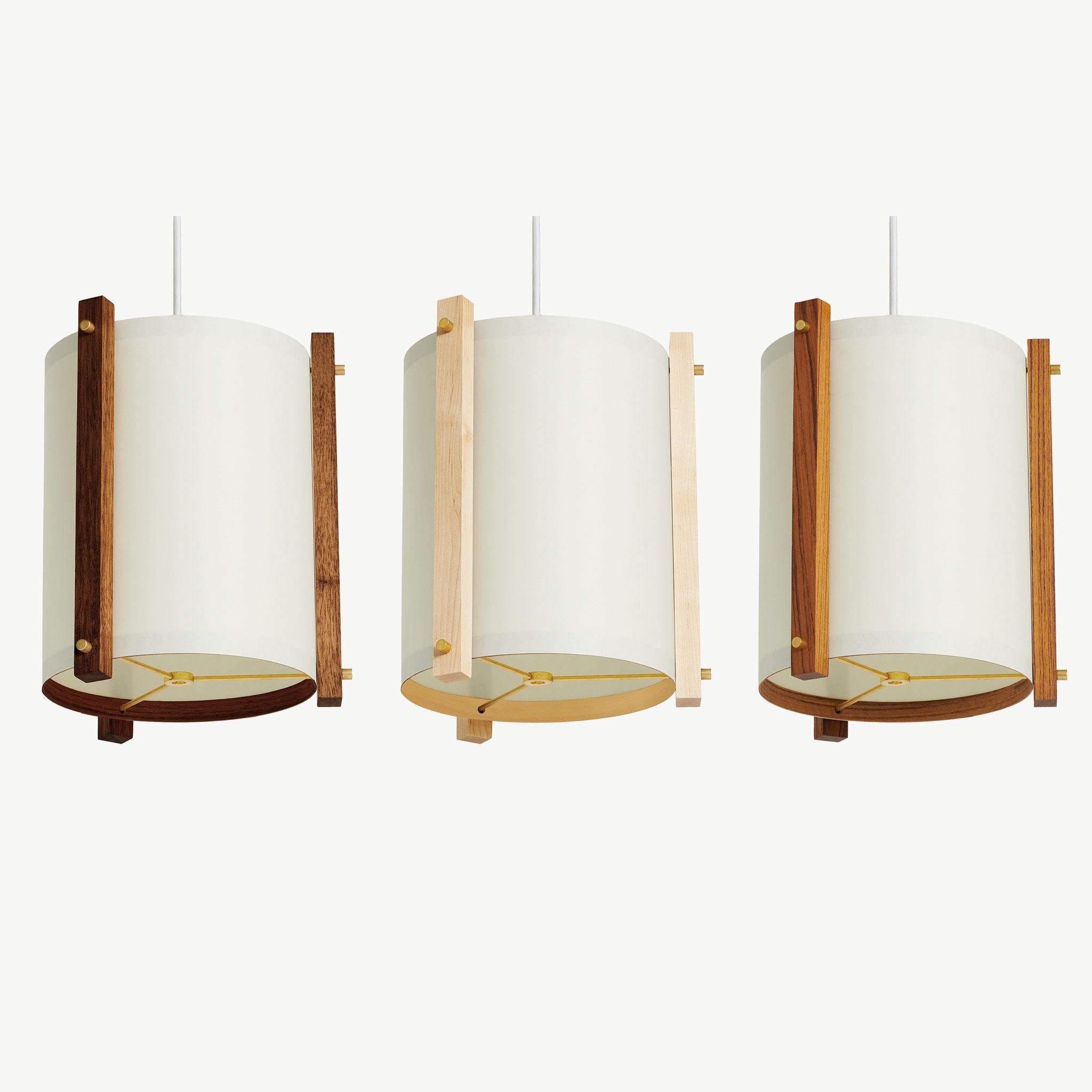 Maple Japanese inspired mid-century Teak and Brass Pendant Lamp - medium For Sale