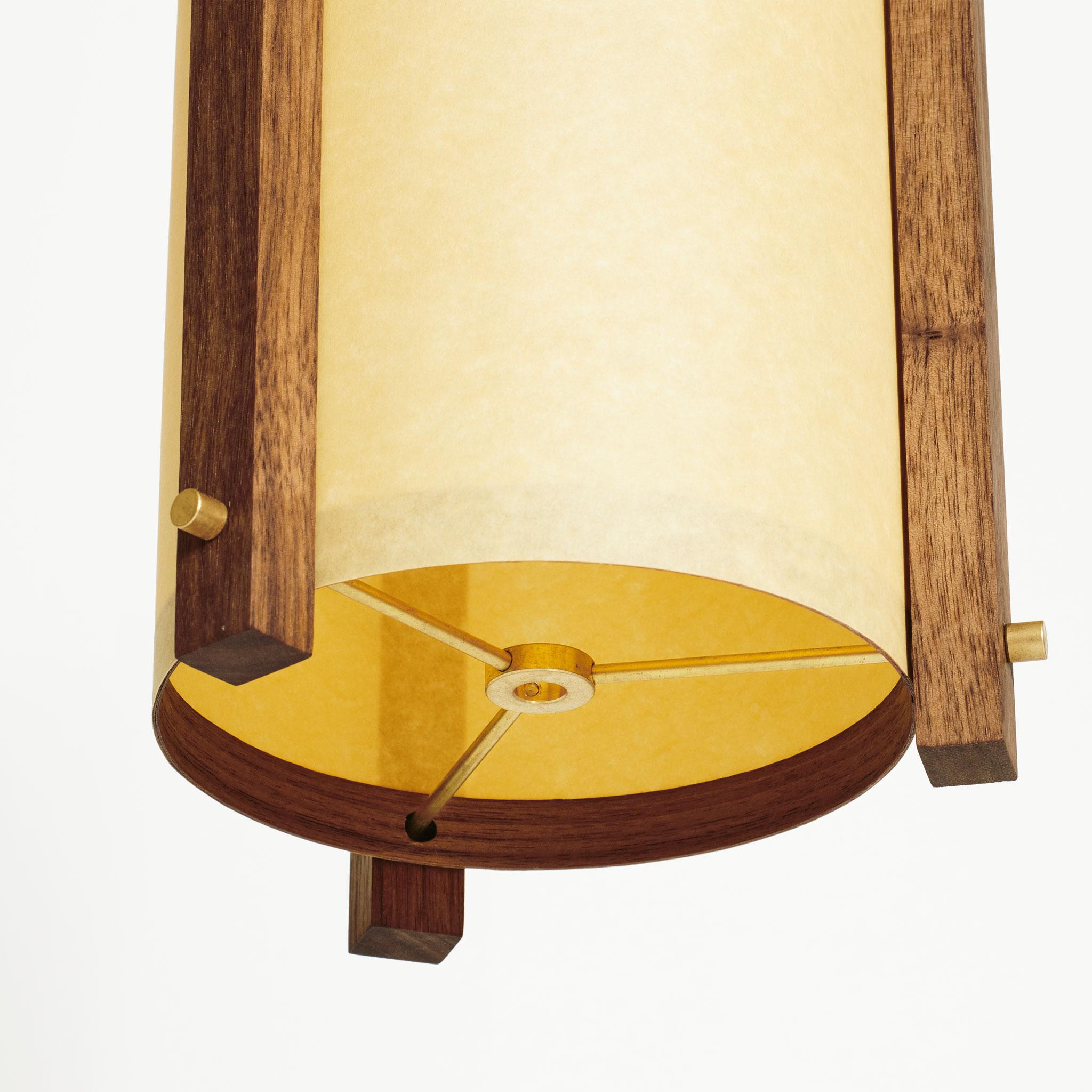 Mid-Century Modern Japanese inspired mid-century Walnut and Brass pendant lamp - small For Sale