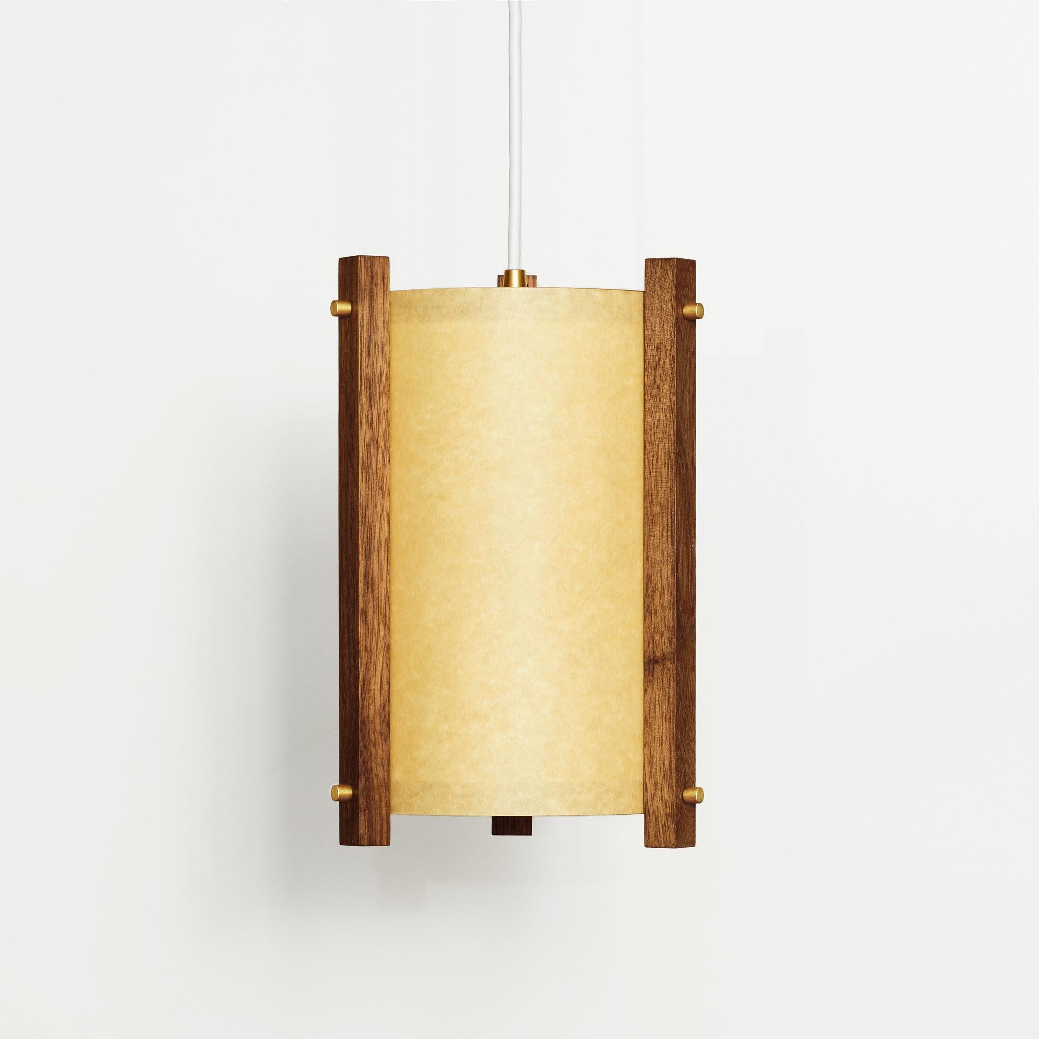 Oiled Japanese inspired mid-century Walnut and Brass pendant lamp - small For Sale