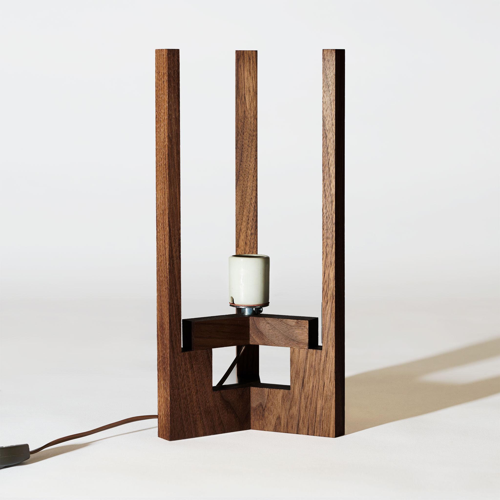 Hand-Crafted Japanese inspired mid-century Walnut Table Lamp For Sale