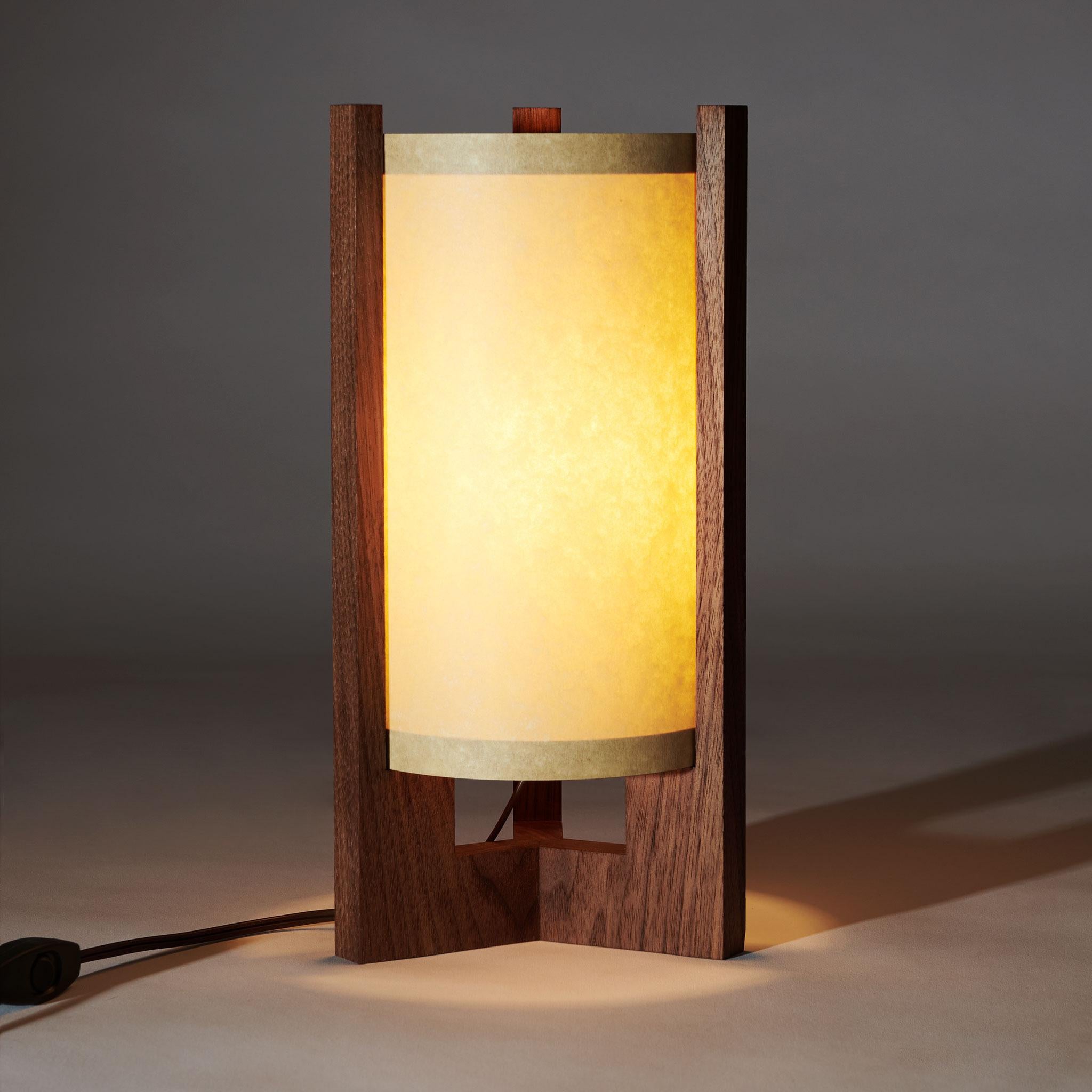 Japanese inspired mid-century Walnut Table Lamp In New Condition For Sale In Ventura, CA