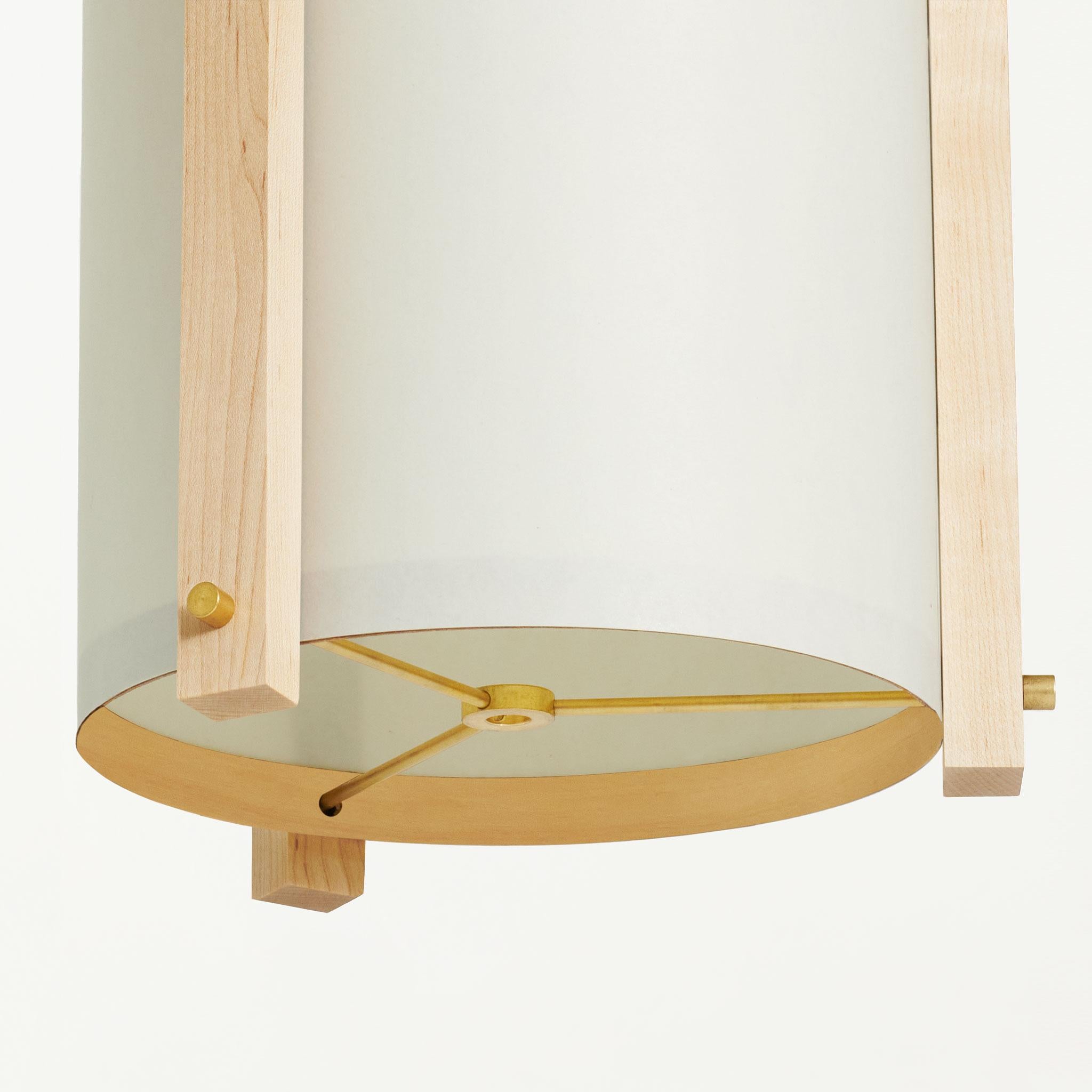 American Japanese inspired mid-century white Maple and Brass Pendant Lamp - medium For Sale