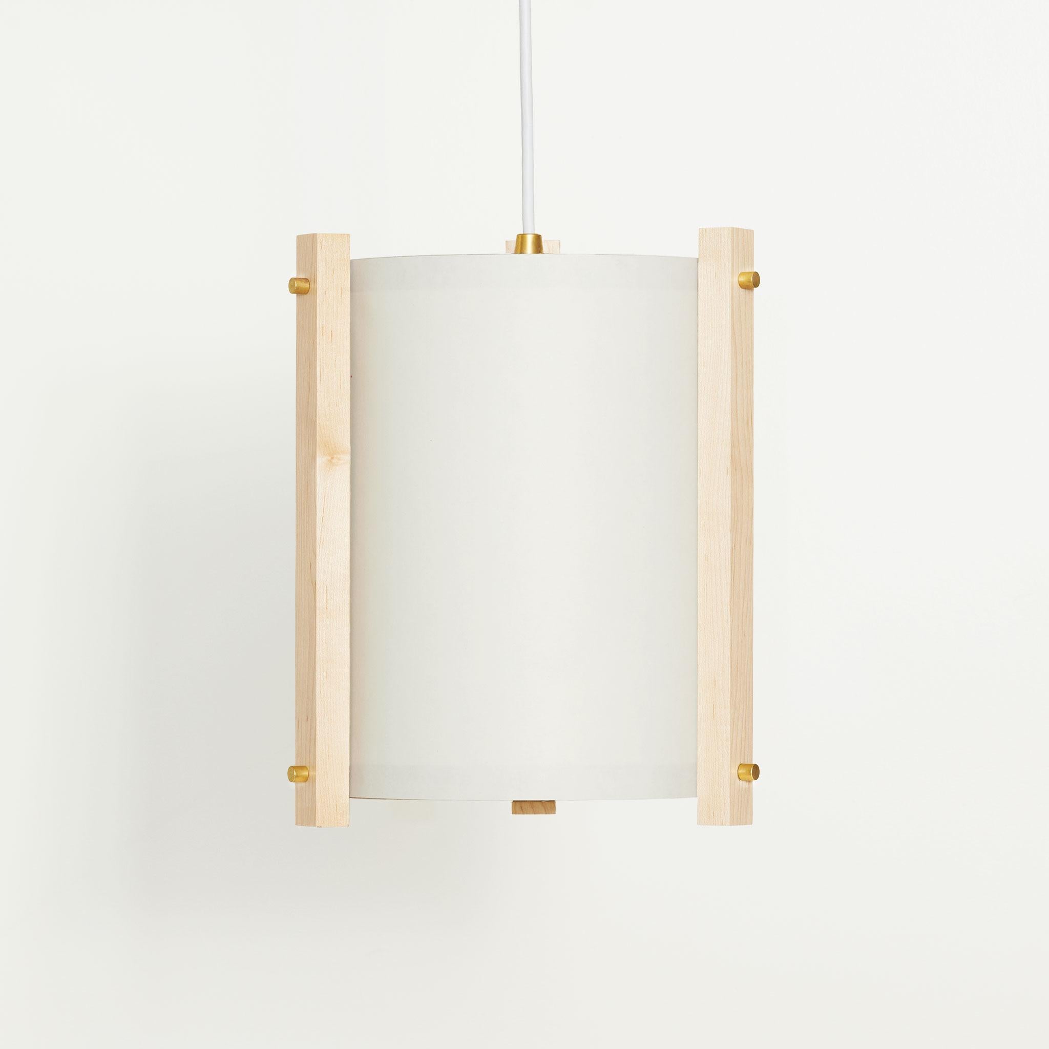 Oiled Japanese inspired mid-century white Maple and Brass Pendant Lamp - medium For Sale