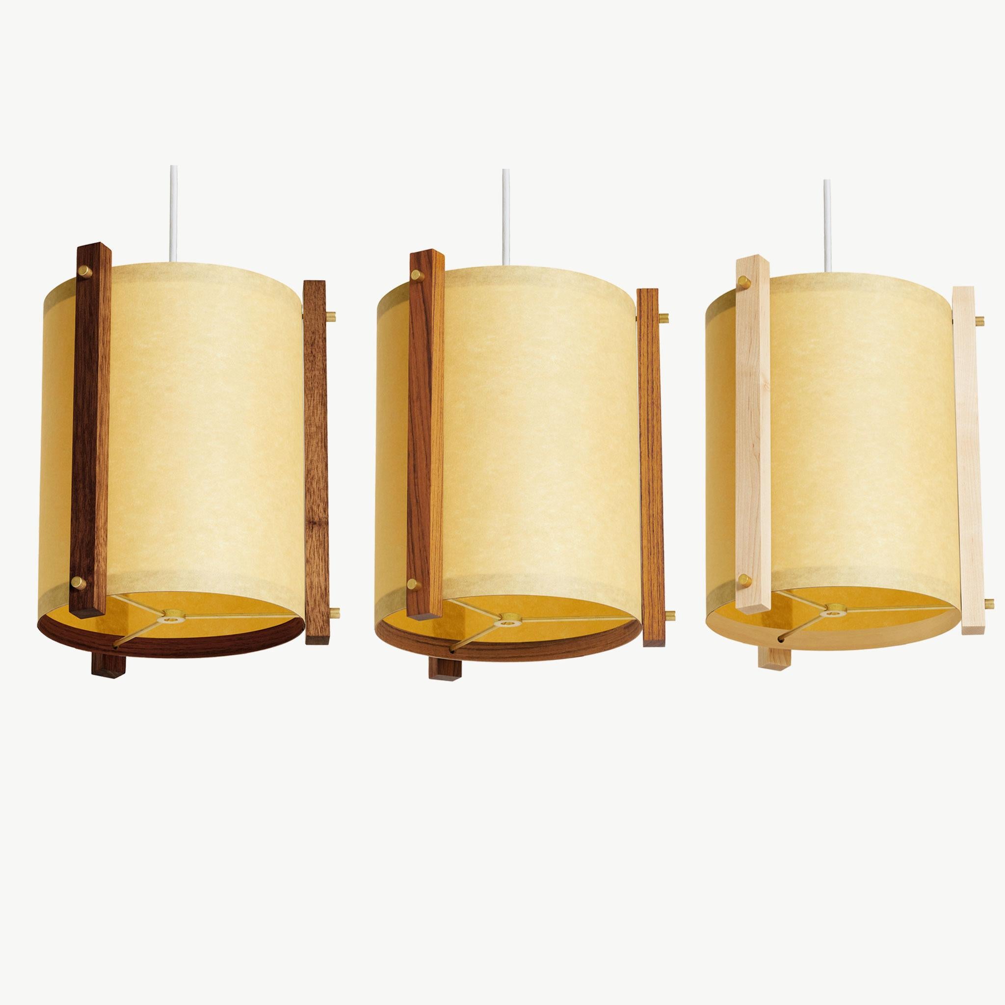 Teak Japanese inspired mid-century white Maple and Brass Pendant Lamp - medium For Sale