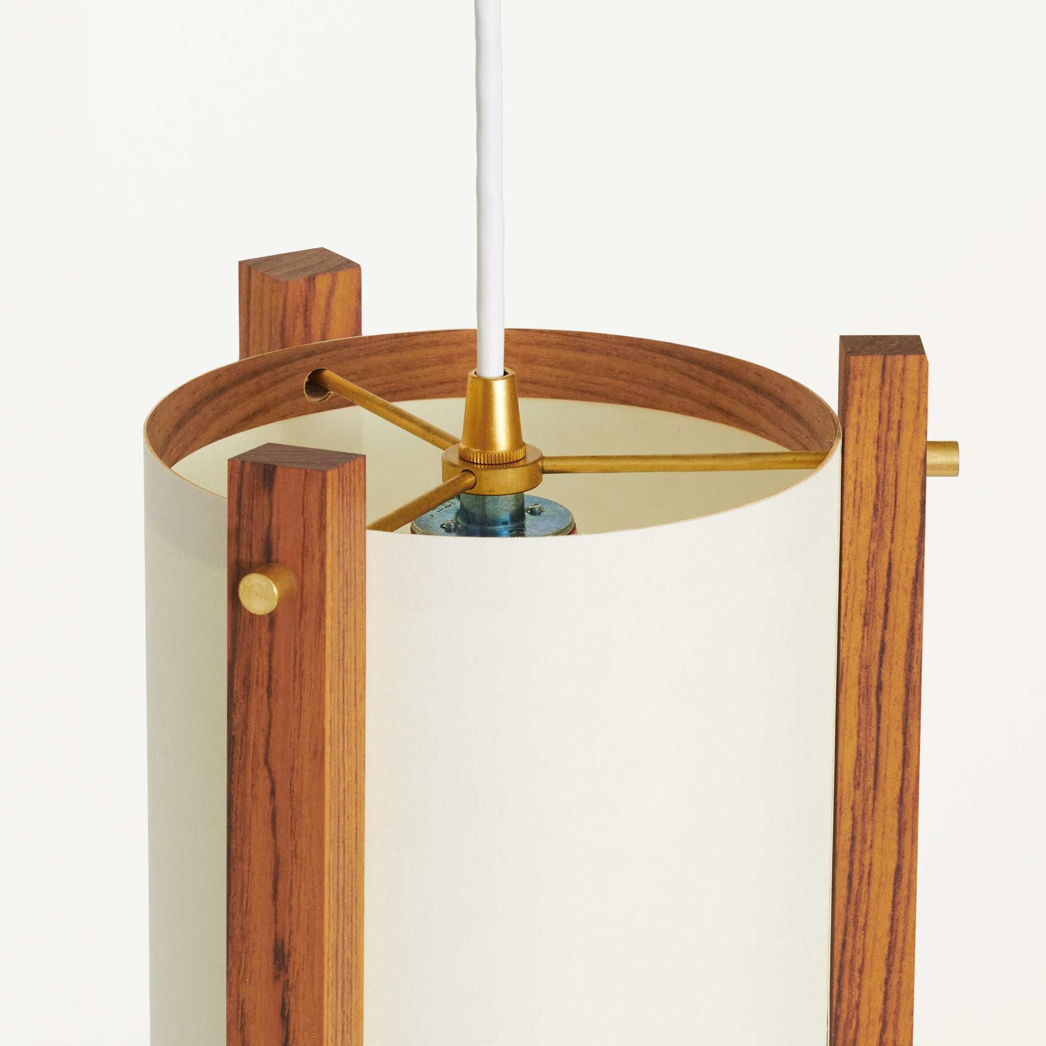 Mid-Century Modern Japanese inspired mid-century white Teak and Brass Pendant Lamp - small For Sale