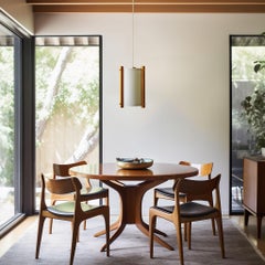 Japanese inspired mid-century white Teak and Brass Pendant Lamp - small