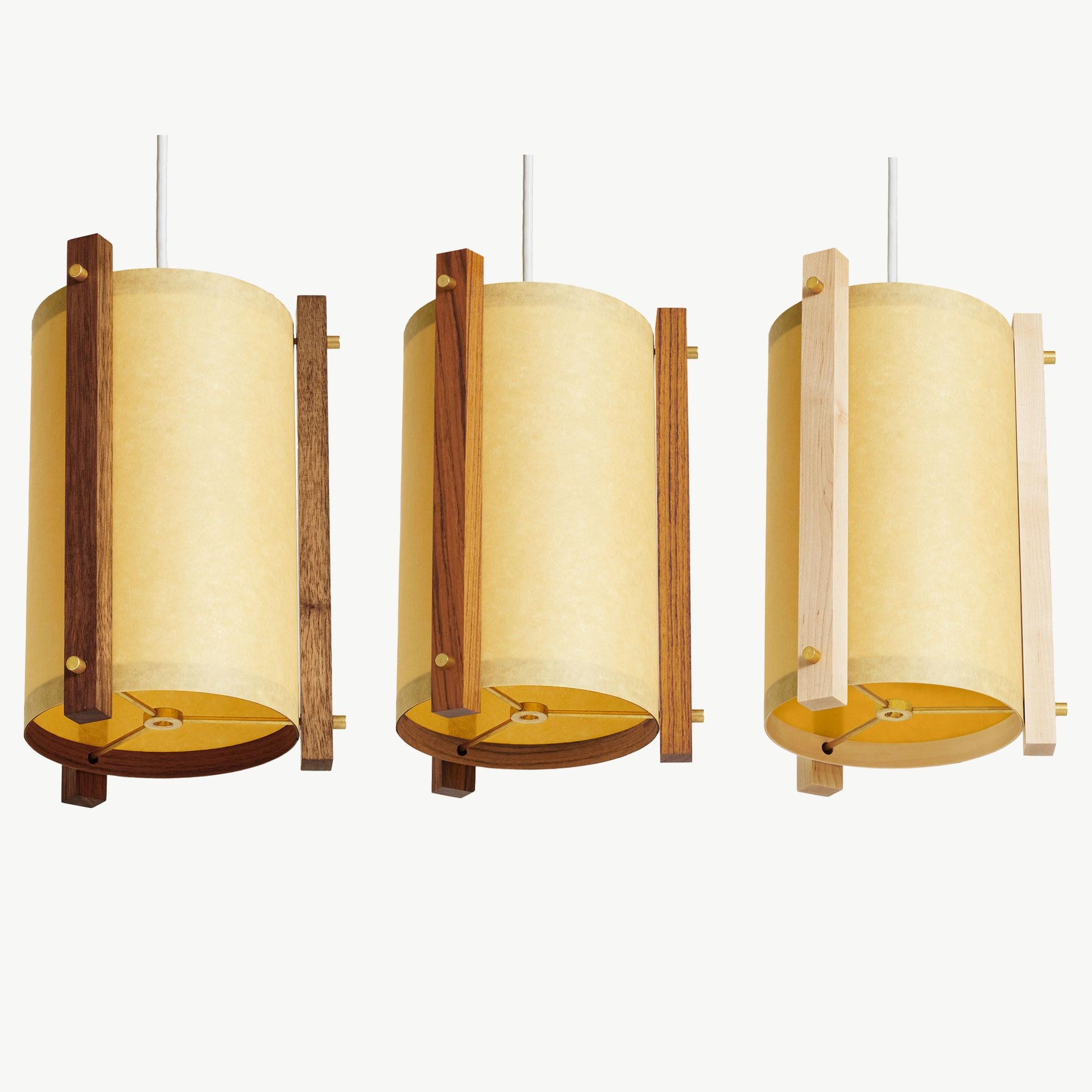 Japanese inspired mid-century white Teak and Brass Pendant Lamp - small For Sale 1