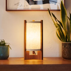 Japanese inspired mid-century white Teak Table Lamp