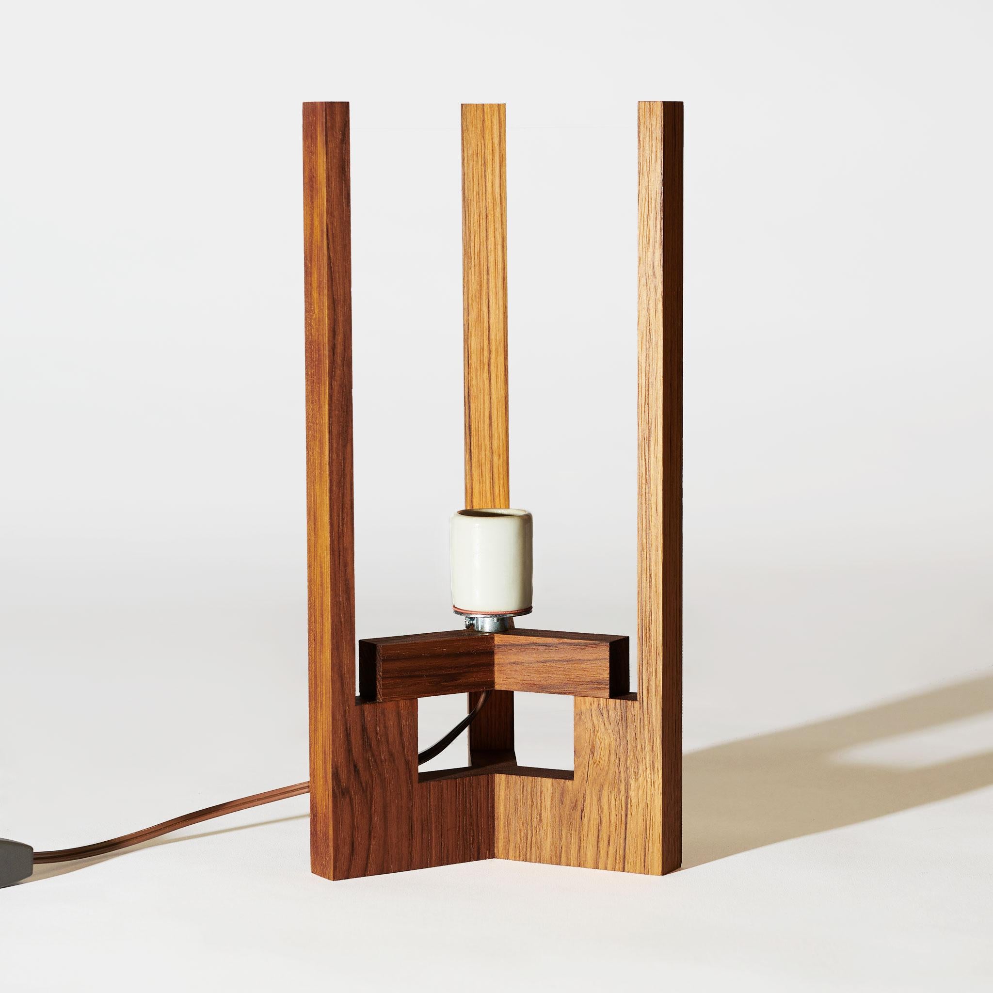 American Japanese inspired mid-century white Teak Table Lamp For Sale