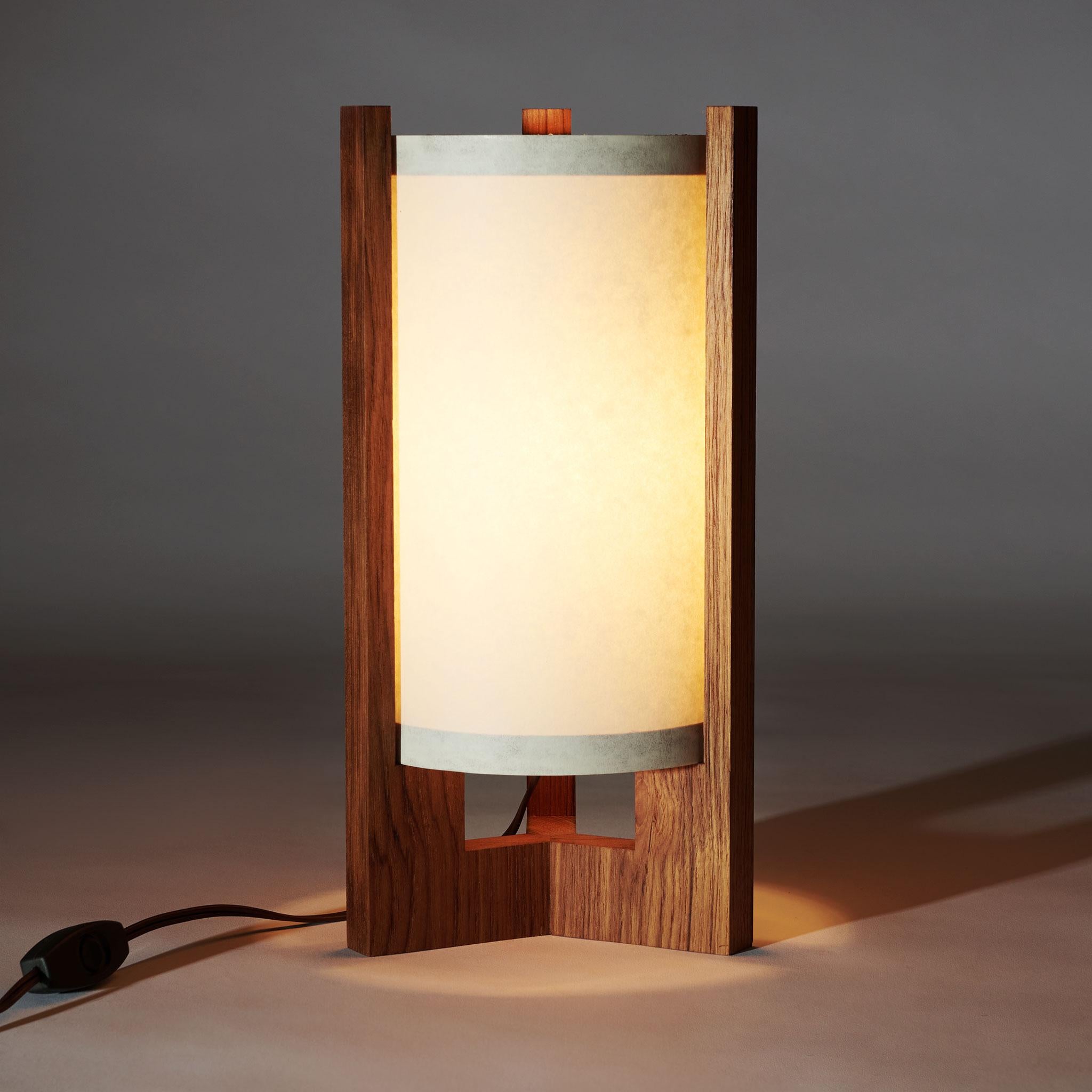 Hand-Crafted Japanese inspired mid-century white Teak Table Lamp For Sale