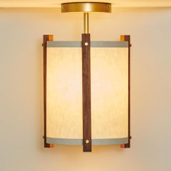 Japanese inspired mid-century white Walnut and Brass Ceiling Light