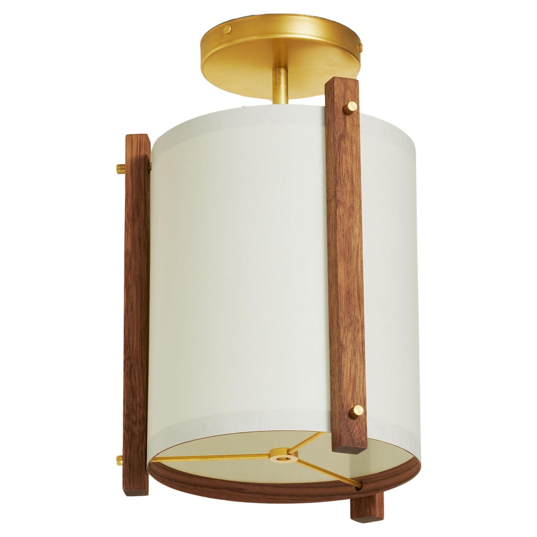 Japanese inspired mid-century white Walnut and Brass Ceiling Light For Sale