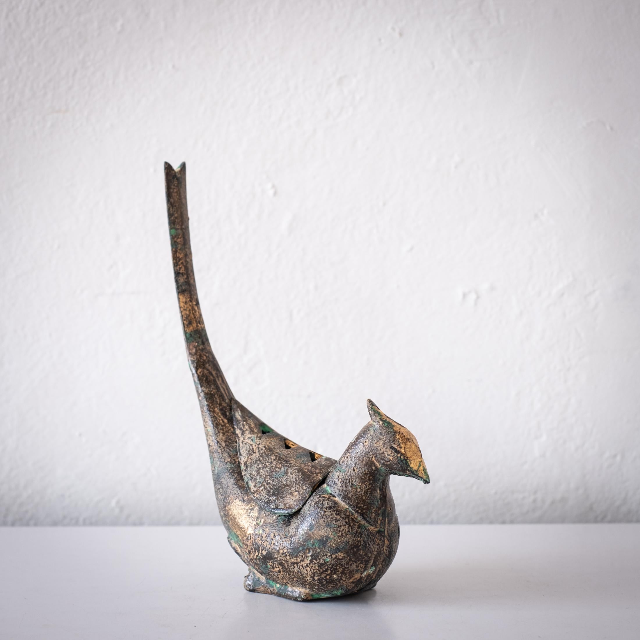 Mid-Century Modern Japanese Iron Abstract Bird Incense Burner For Sale