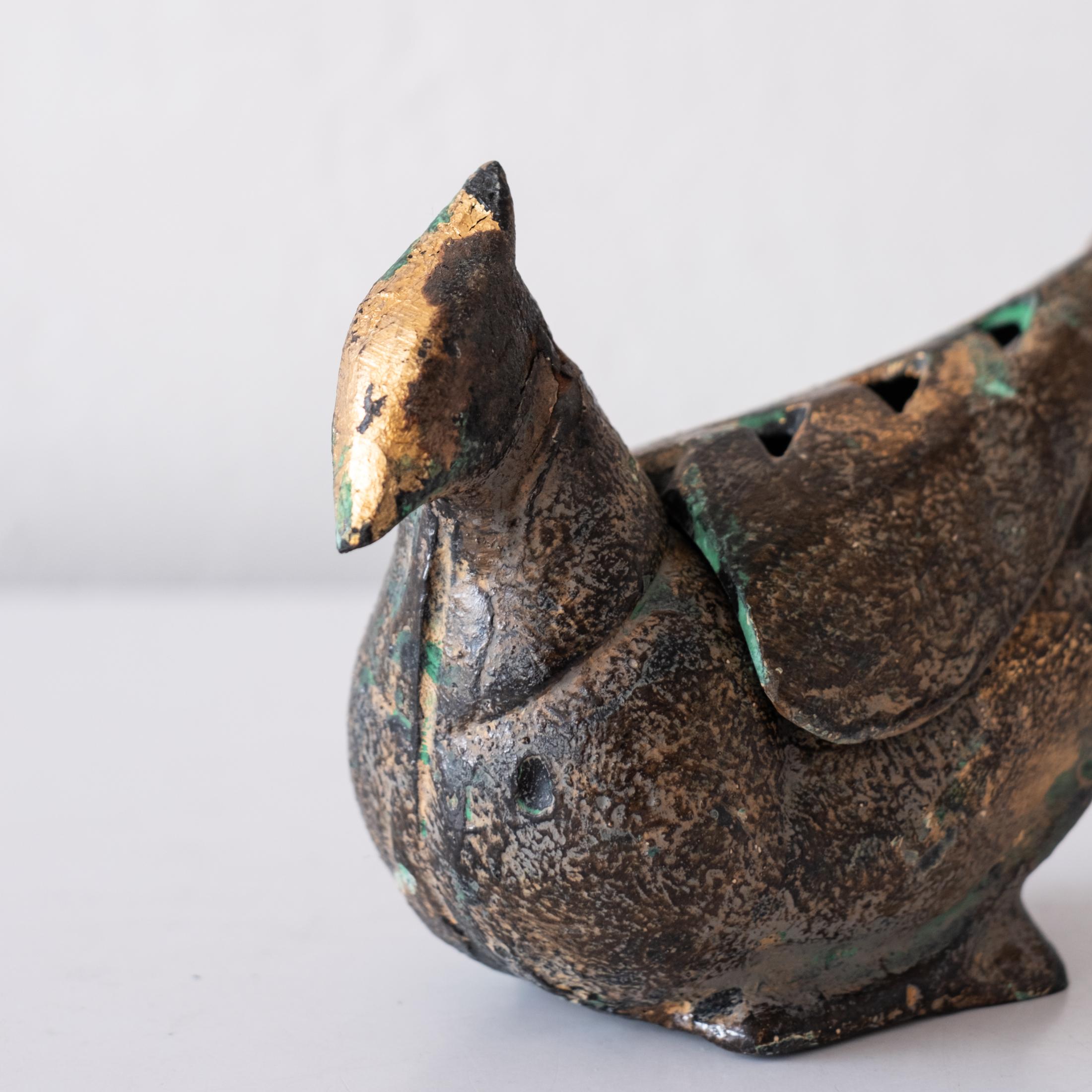 Japanese Iron Abstract Bird Incense Burner In Good Condition For Sale In San Diego, CA