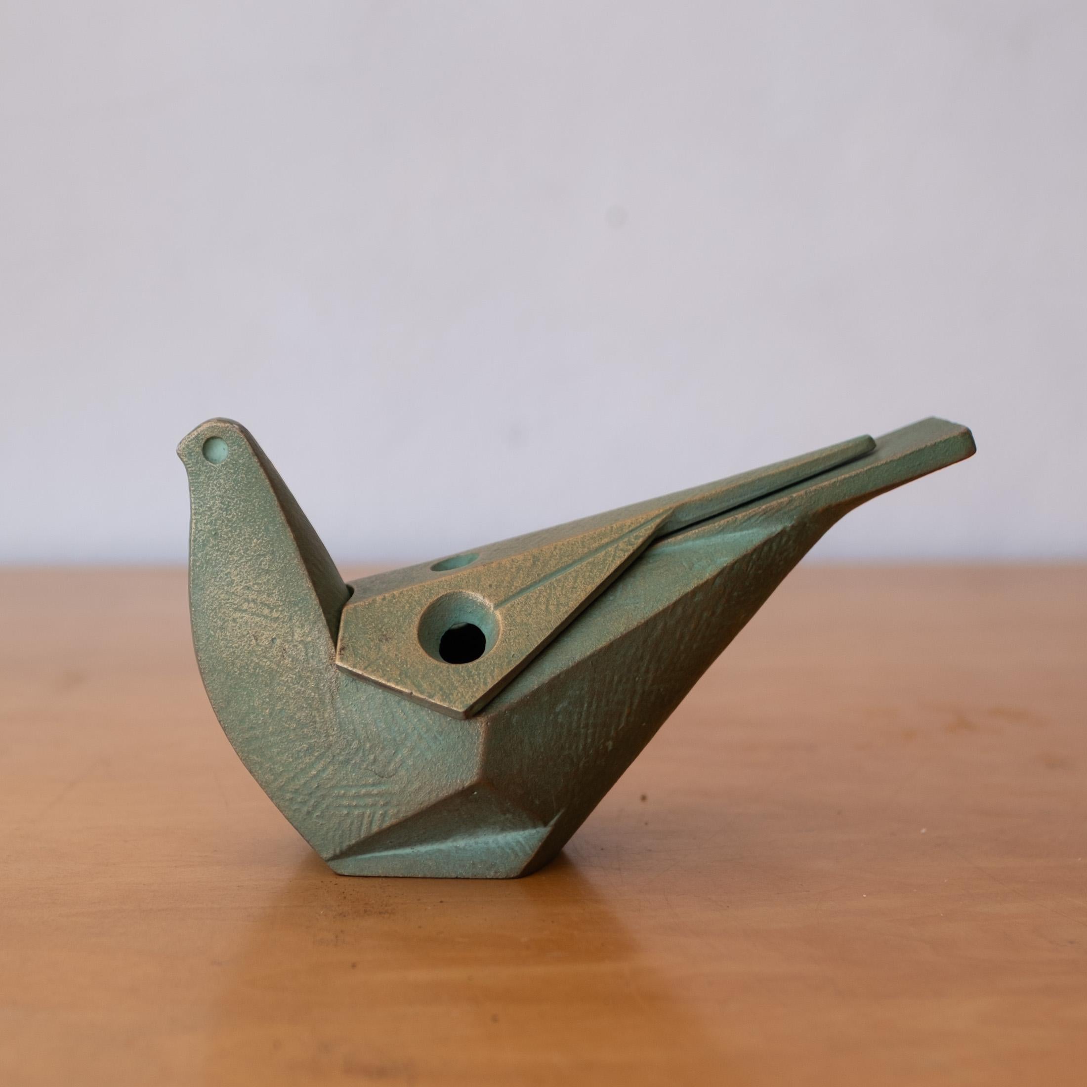 Iron bird sculpture. Removable vented piece, perhaps for burning incense or flower arrangements, 1960s. 