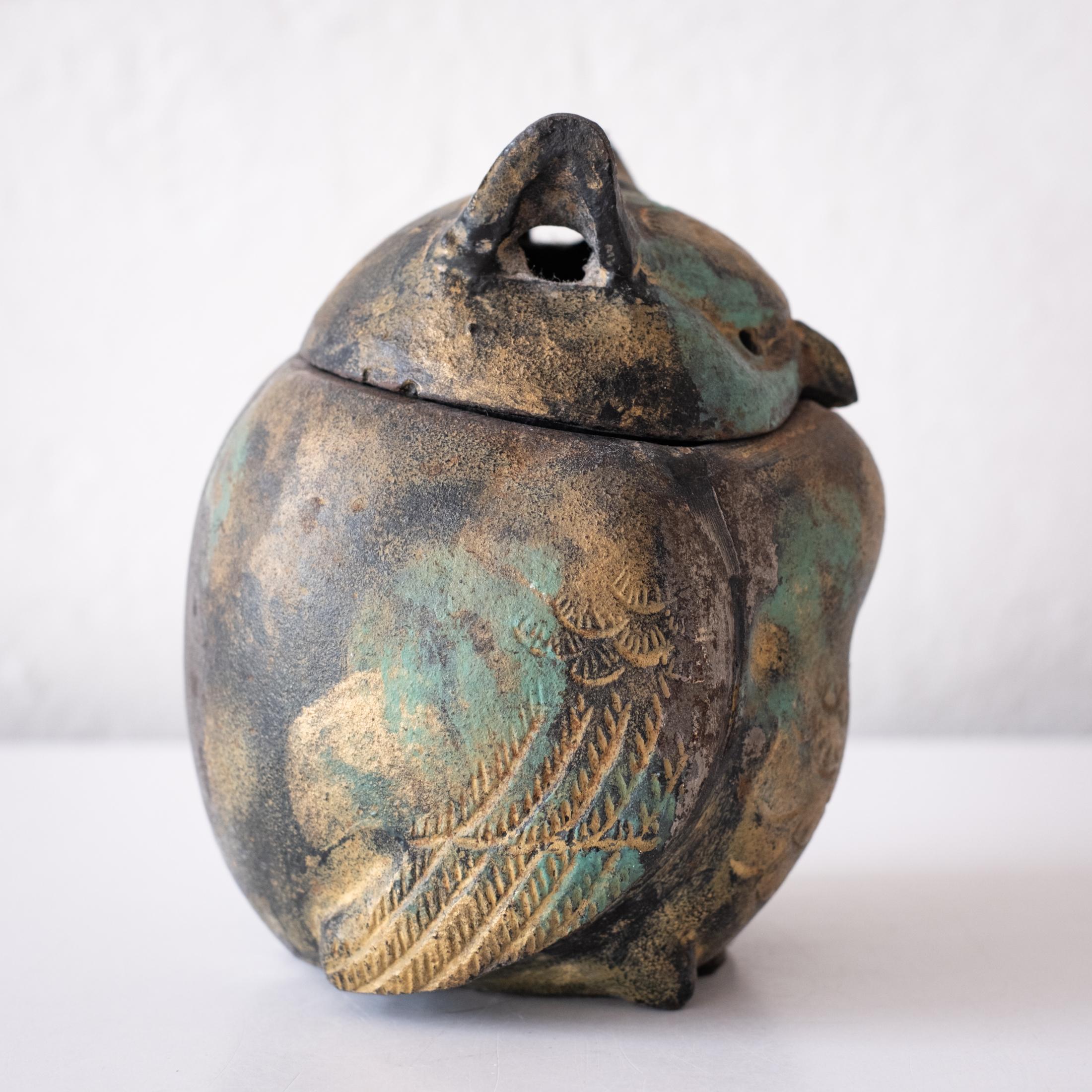 Japanese Iron Abstract Owl Incense Burner In Good Condition In San Diego, CA