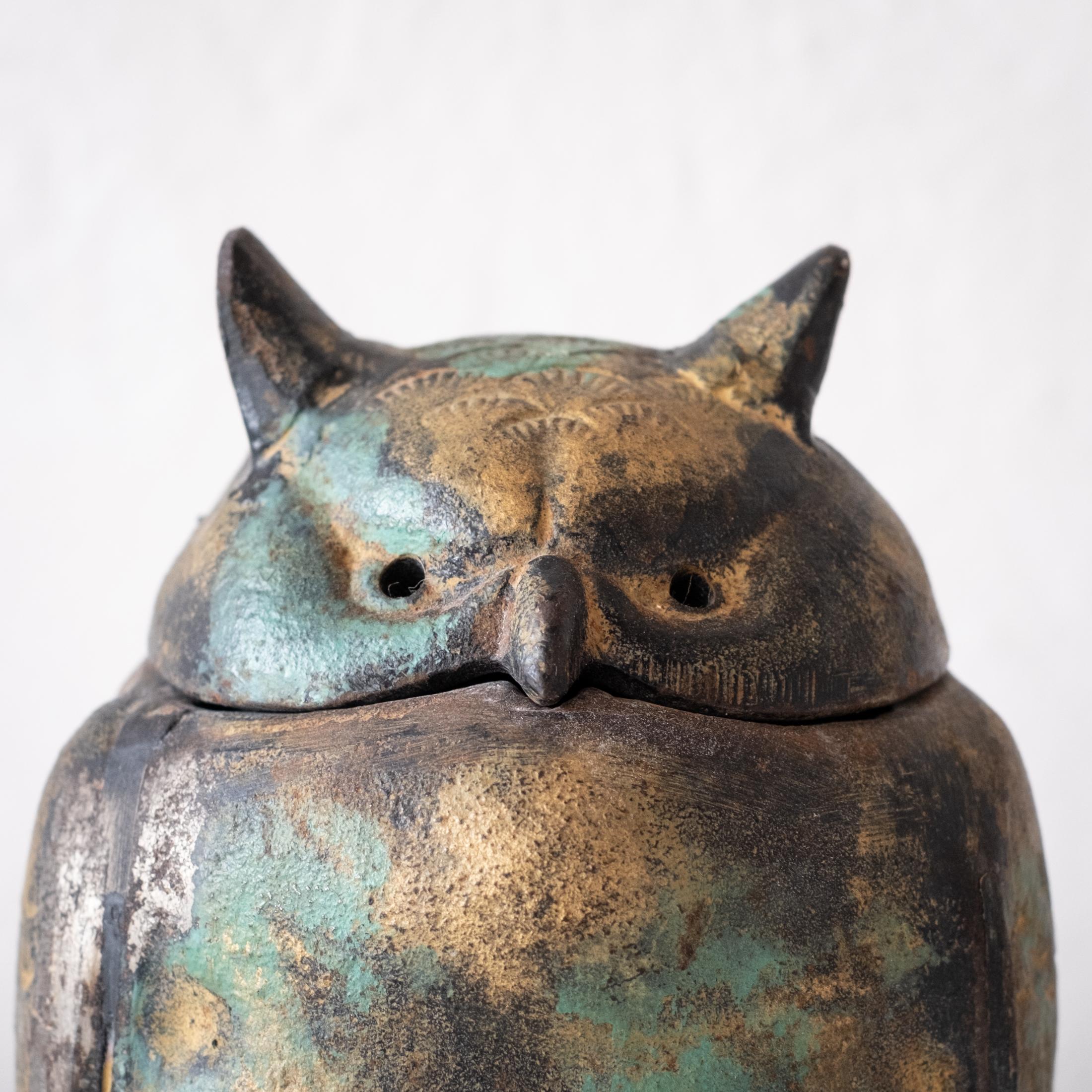 Mid-20th Century Japanese Iron Abstract Owl Incense Burner