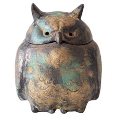 Vintage Japanese Iron Abstract Owl Incense Burner