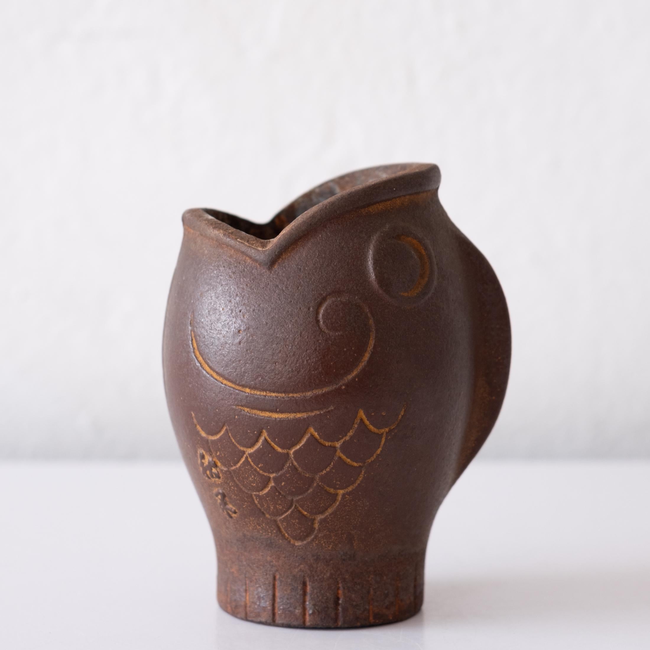 Japanese Iron Abstract Signed Fish Vase or Incense Burner 5