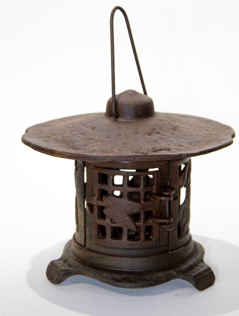 Japanese Iron Garden Lantern Old Gold Finch and Bamboo For Sale at 1stDibs  | japanese cast iron lantern, cast iron outdoor lanterns, japanese iron  lantern
