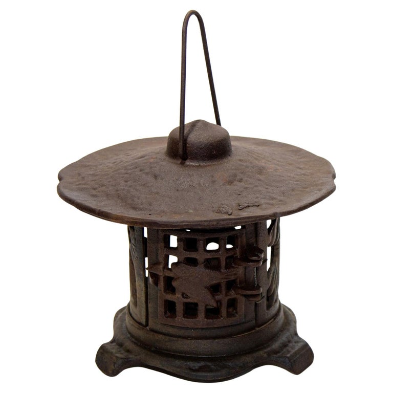 Japanese Iron Garden Lantern Old Gold Finch and Bamboo For Sale at 1stDibs  | japanese cast iron lantern, japanese iron lantern, japanese cast iron  lantern history