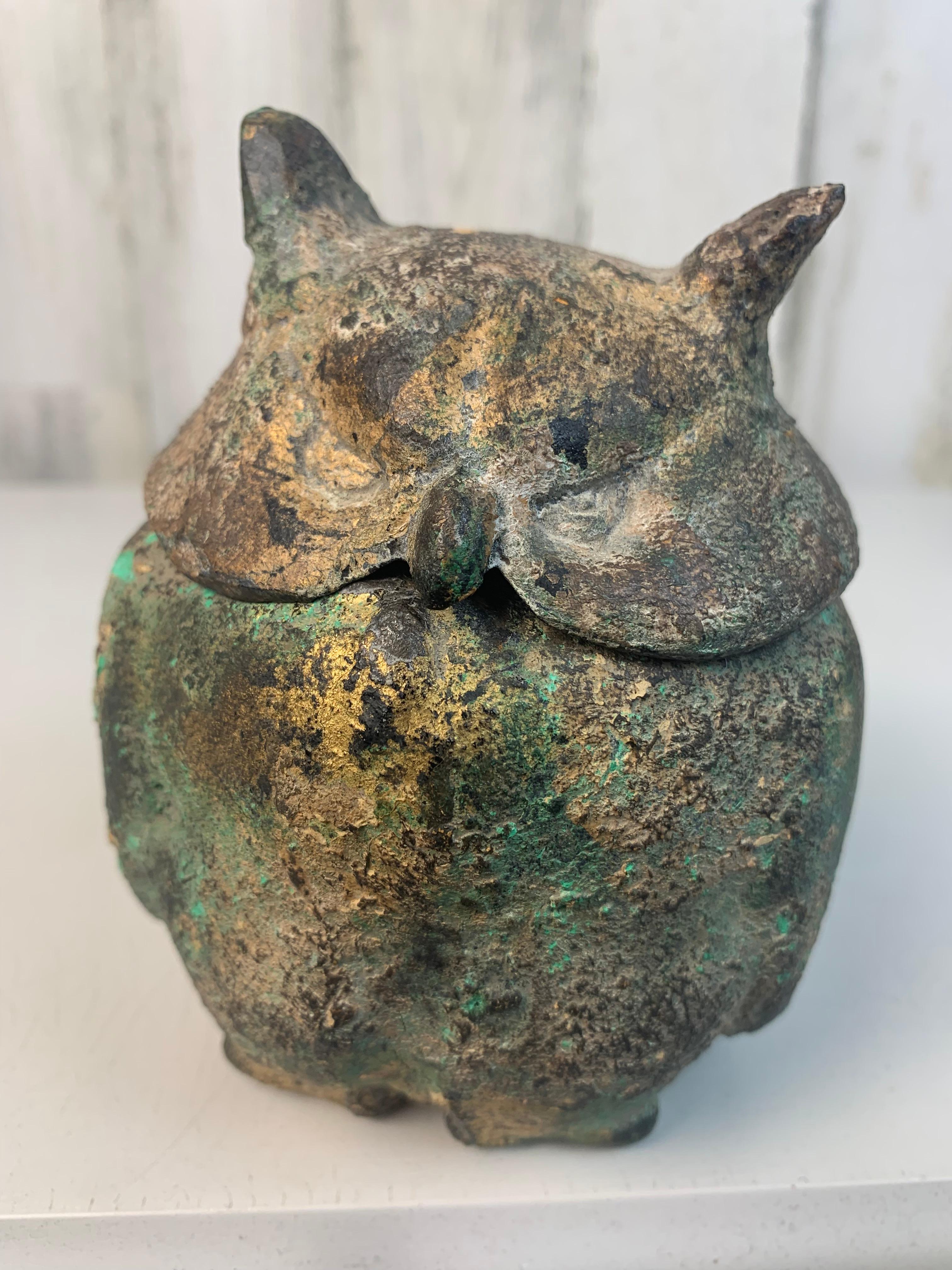 Cast Japanese Iron Owl Incense Burner