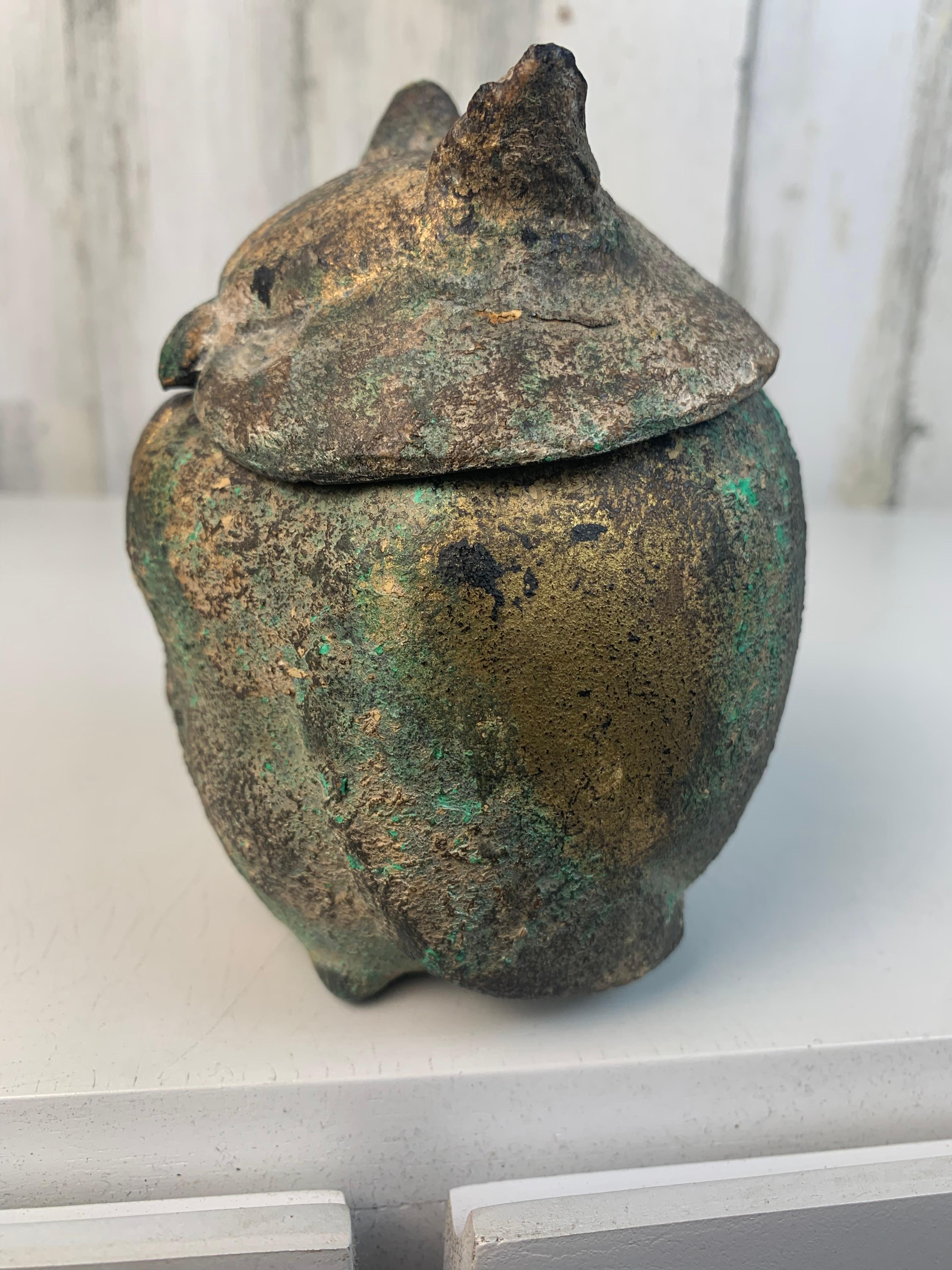 Japanese Iron Owl Incense Burner In Good Condition In Denton, TX