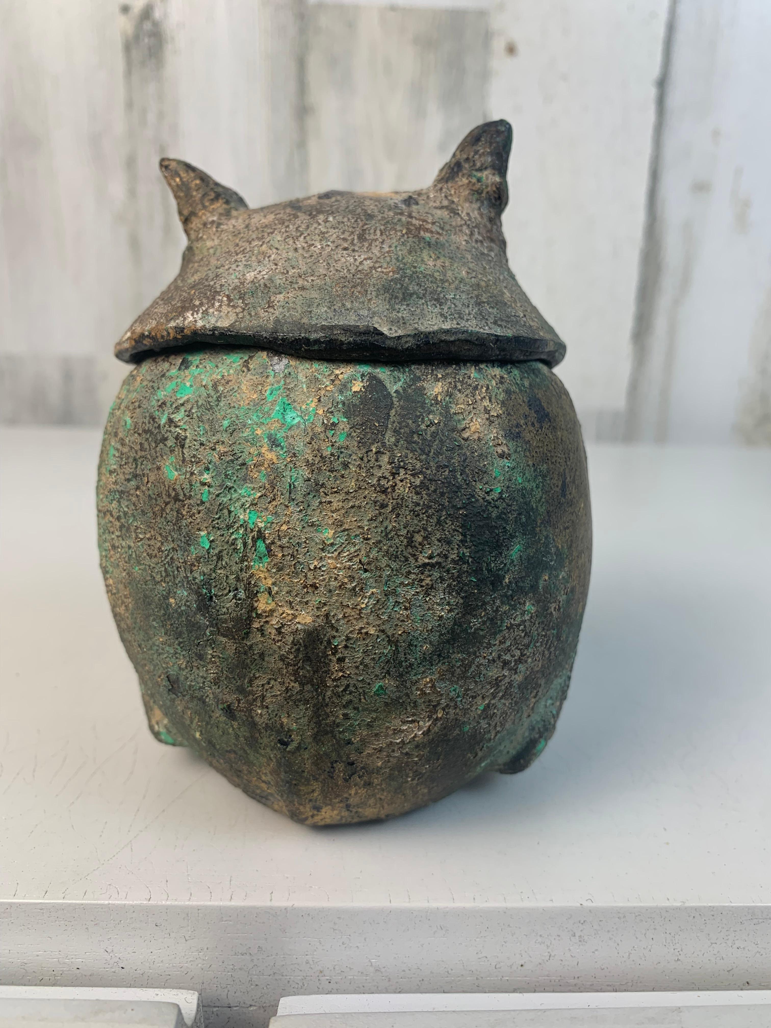 20th Century Japanese Iron Owl Incense Burner