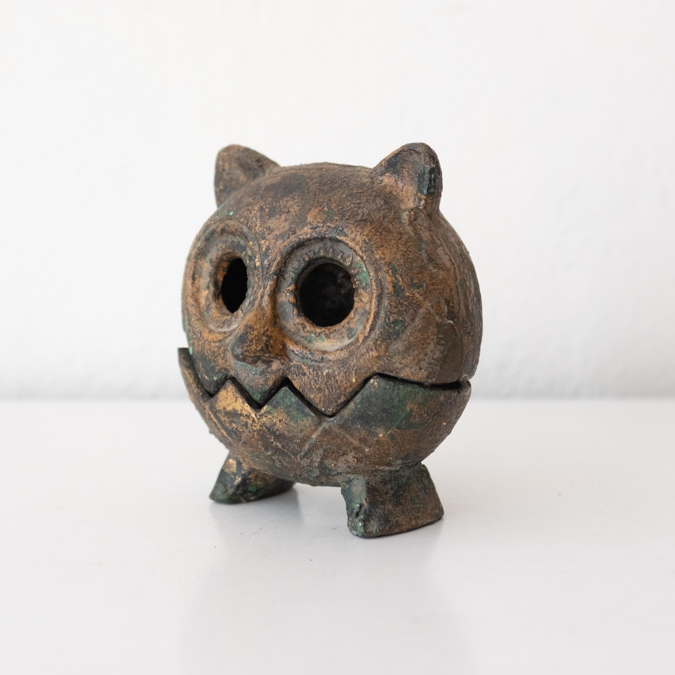Mid-Century Modern Japanese Iron Owl Lantern Incense Burner