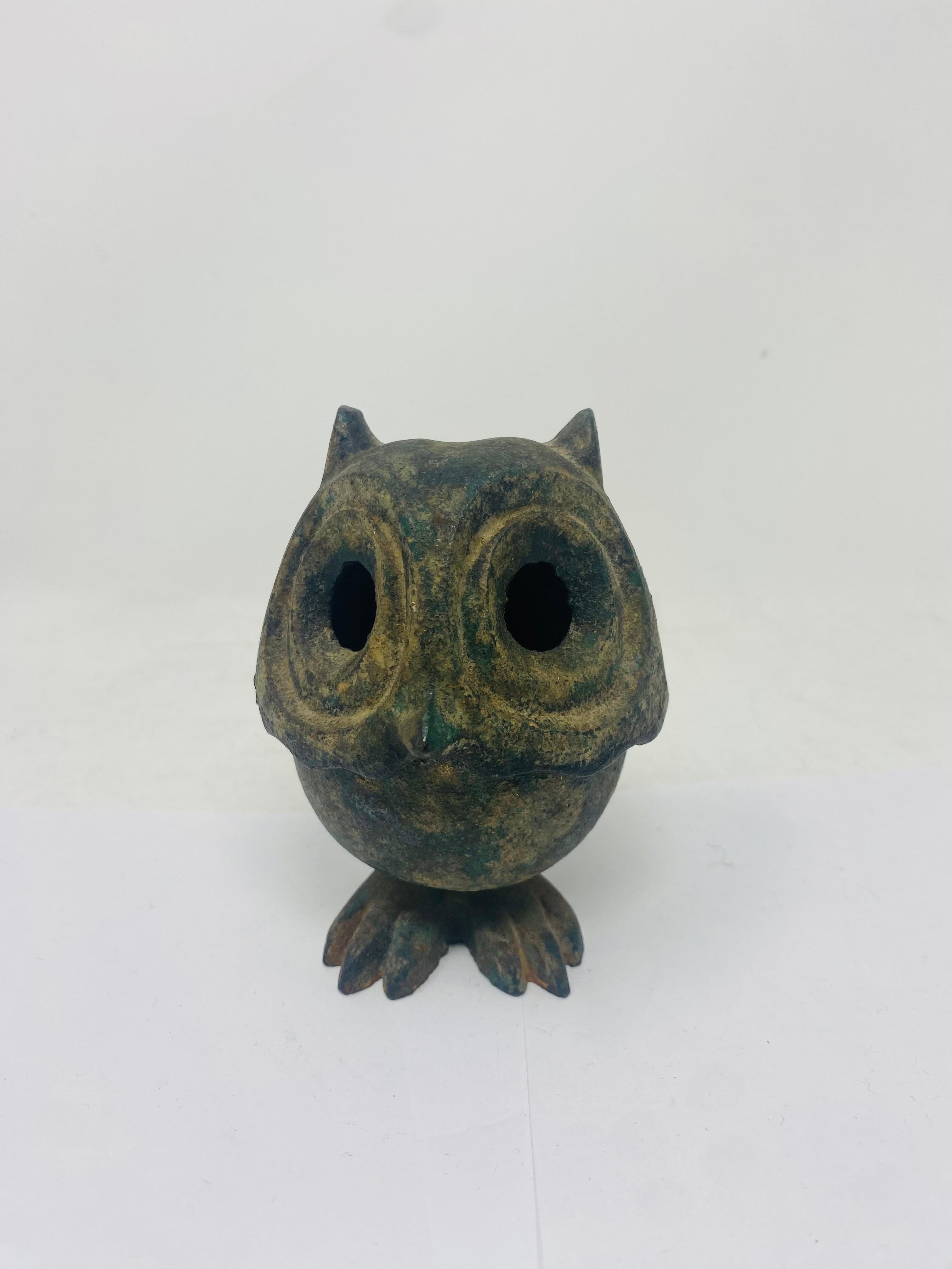 Japanese Iron Owl Lantern Incense Burner In Good Condition In San Diego, CA
