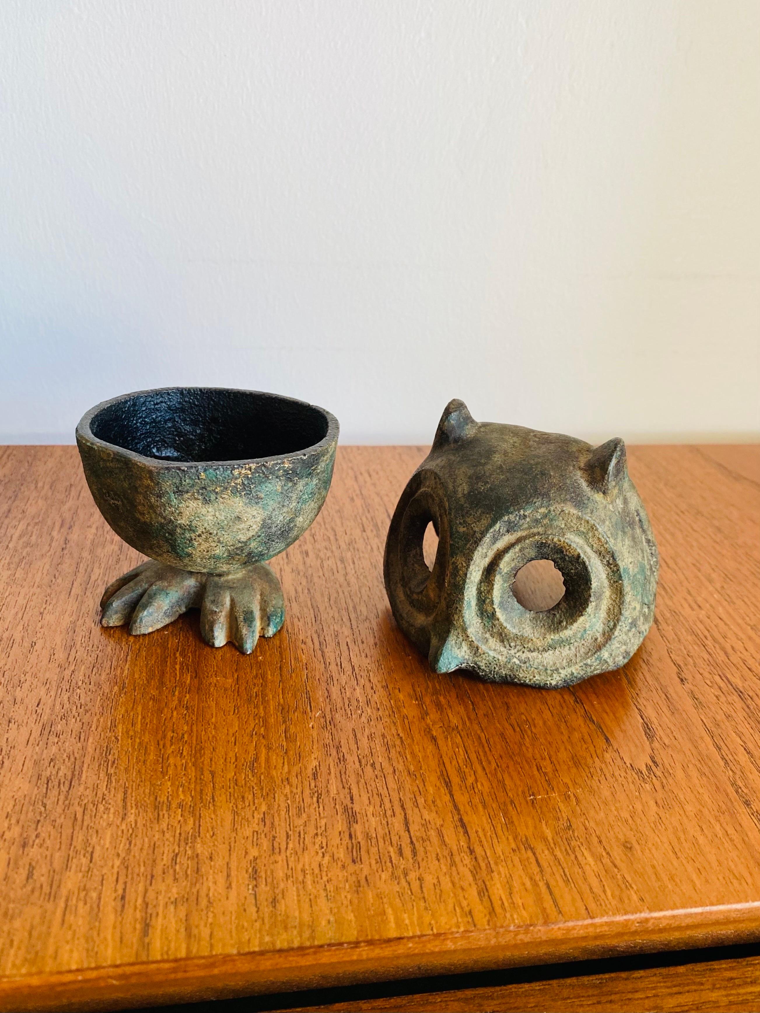 Mid-20th Century Japanese Iron Owl Lantern Incense Burner
