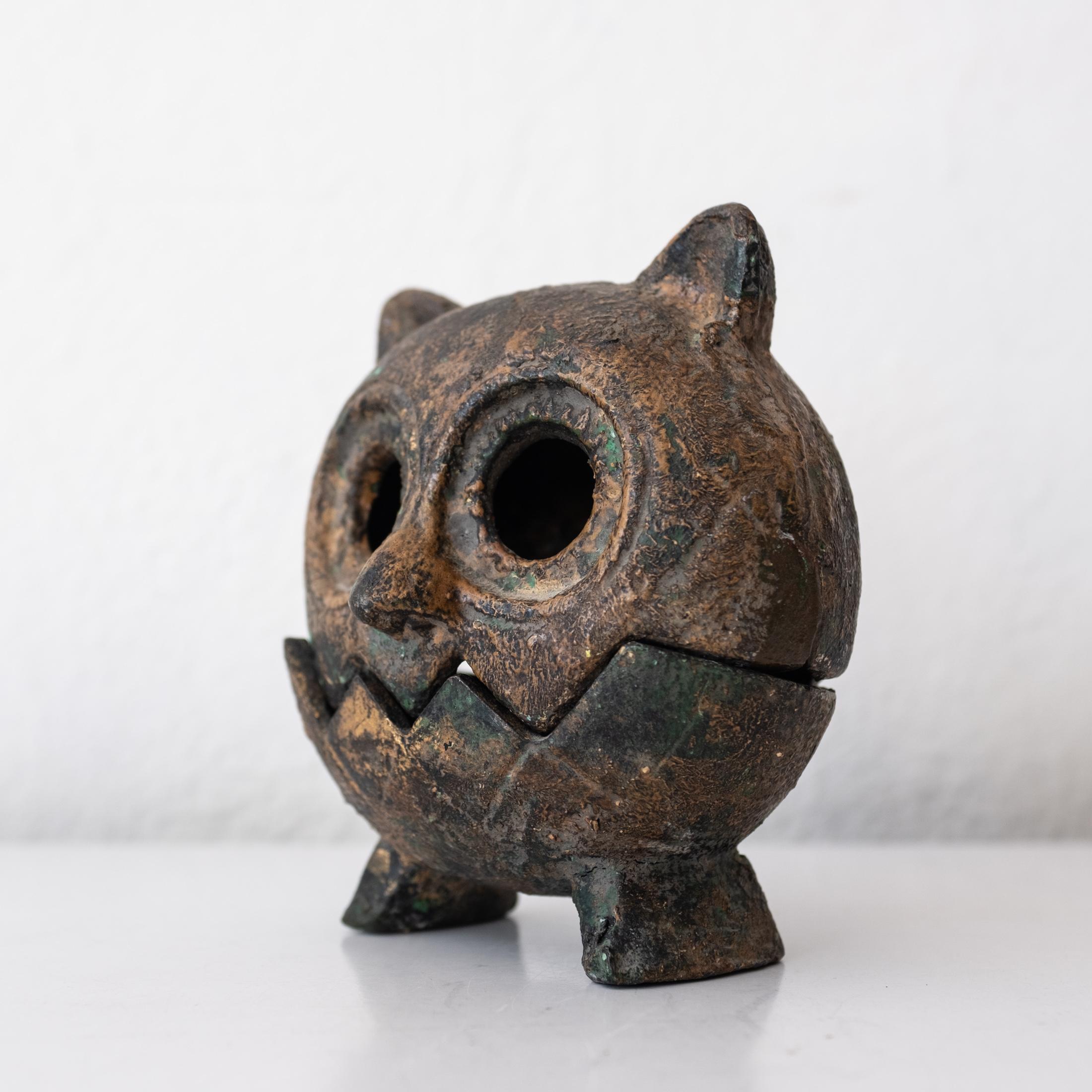 Mid-20th Century Japanese Iron Owl Lantern Incense Burner