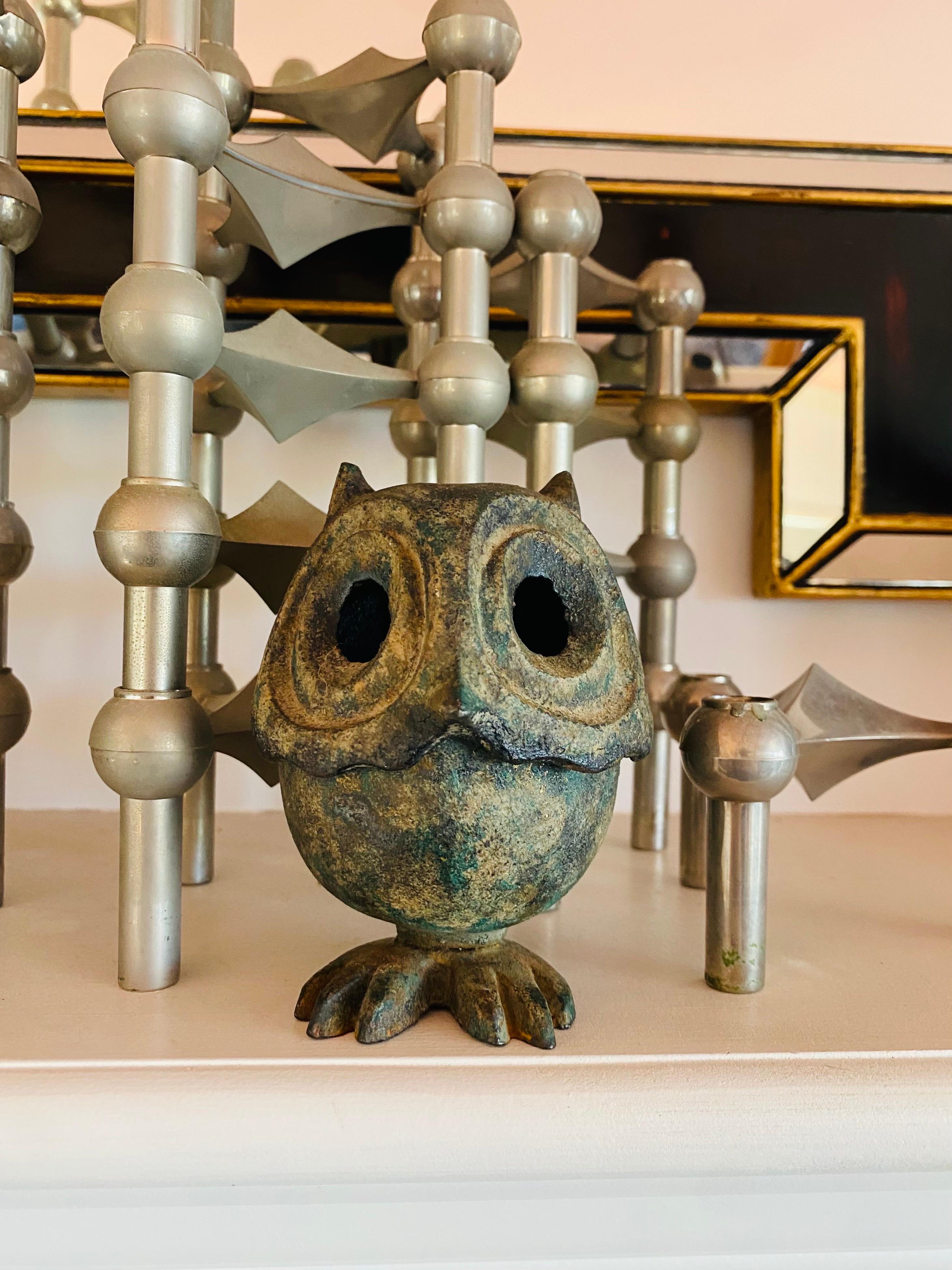 Japanese Iron Owl Lantern Incense Burner 1