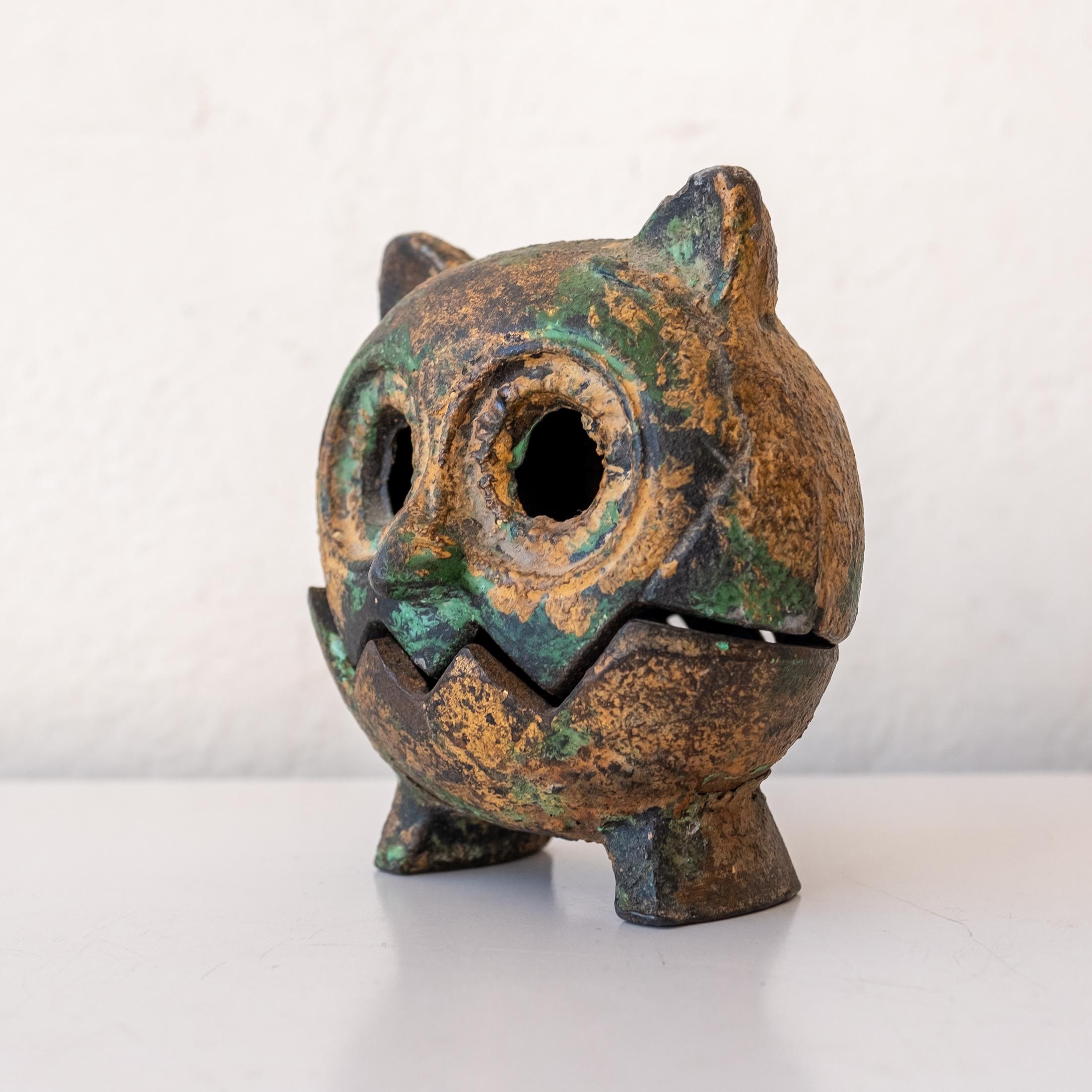 Japanese Iron Owl Lantern Incense Burner In Good Condition In San Diego, CA