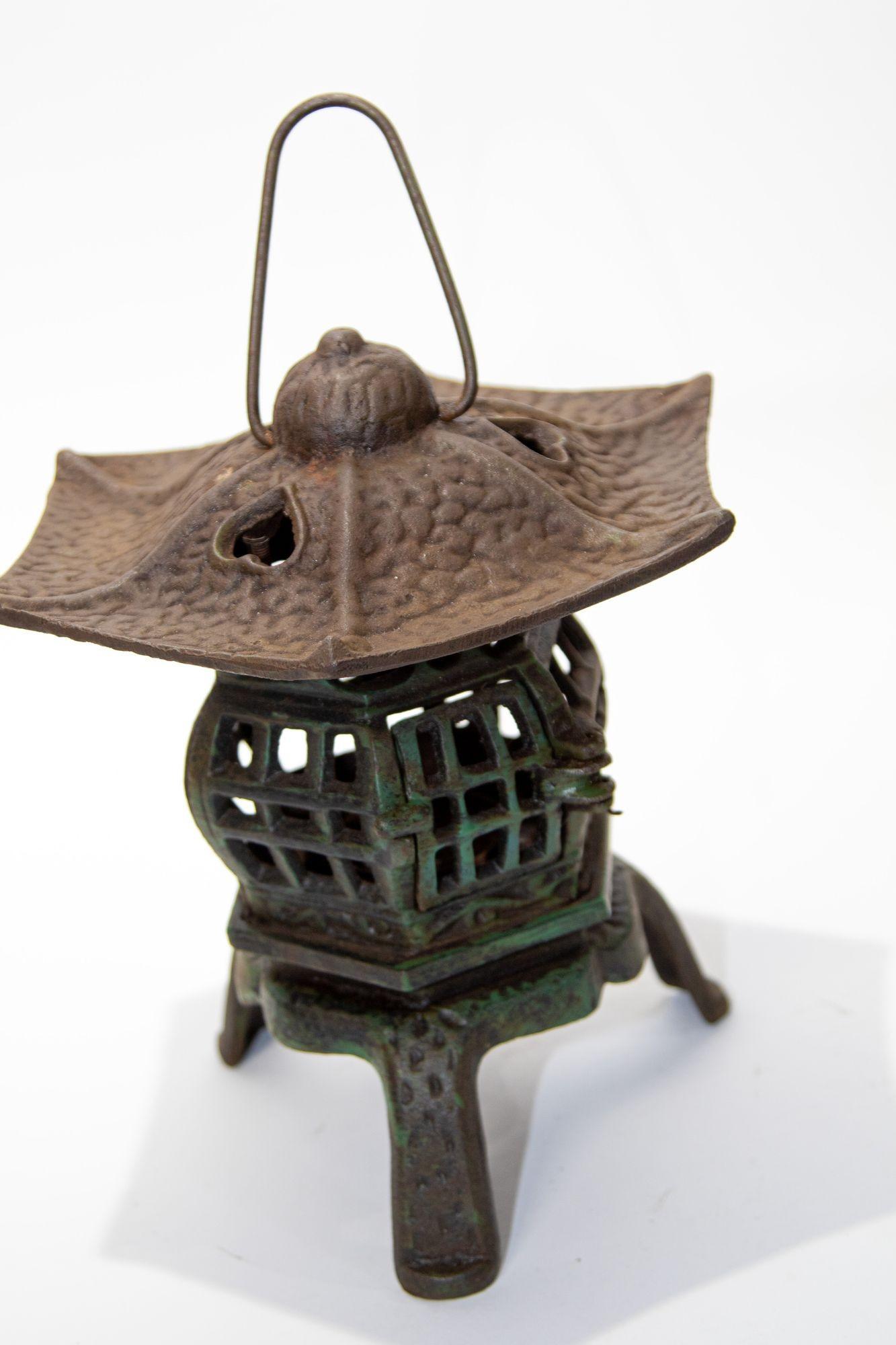 Cast Japanese Iron Pagoda Garden Candle Lantern 1940's For Sale