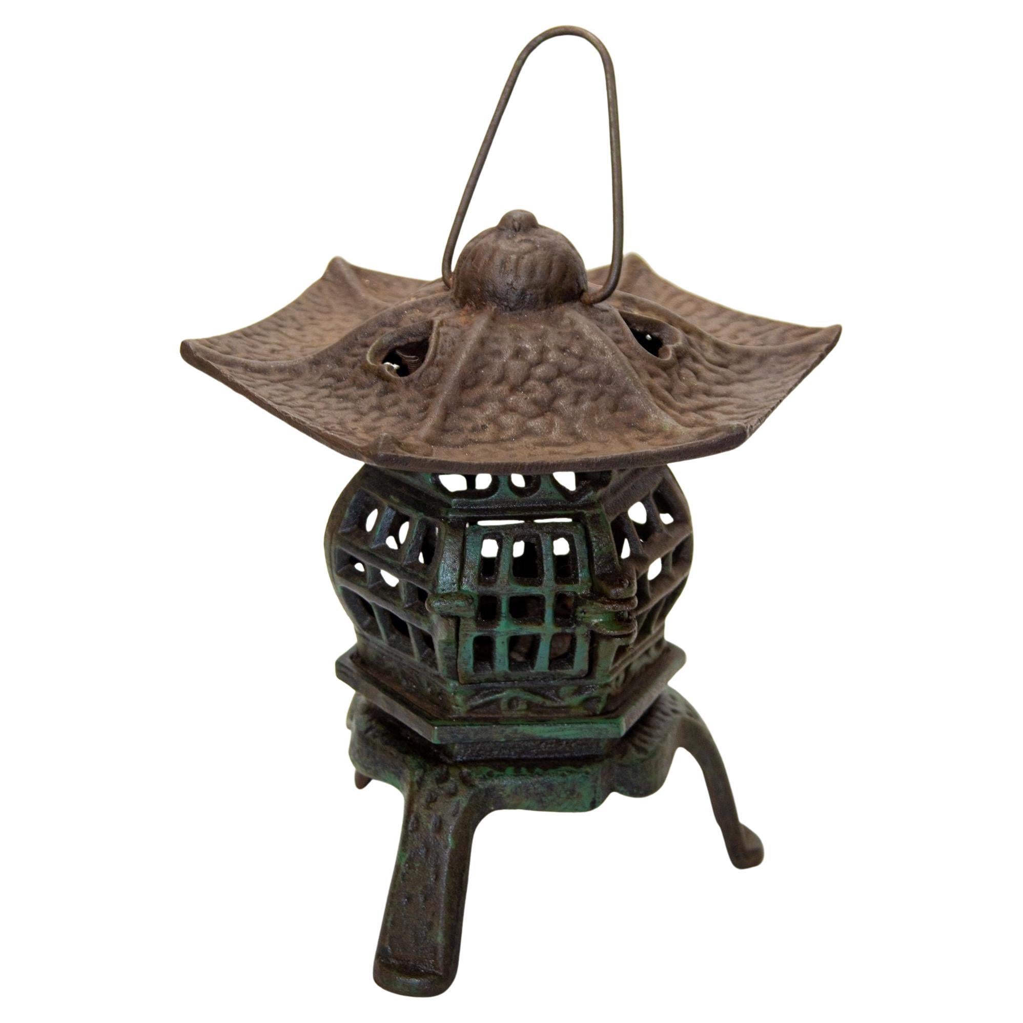 Japanese Iron Pagoda Garden Candle Lantern 1940's For Sale