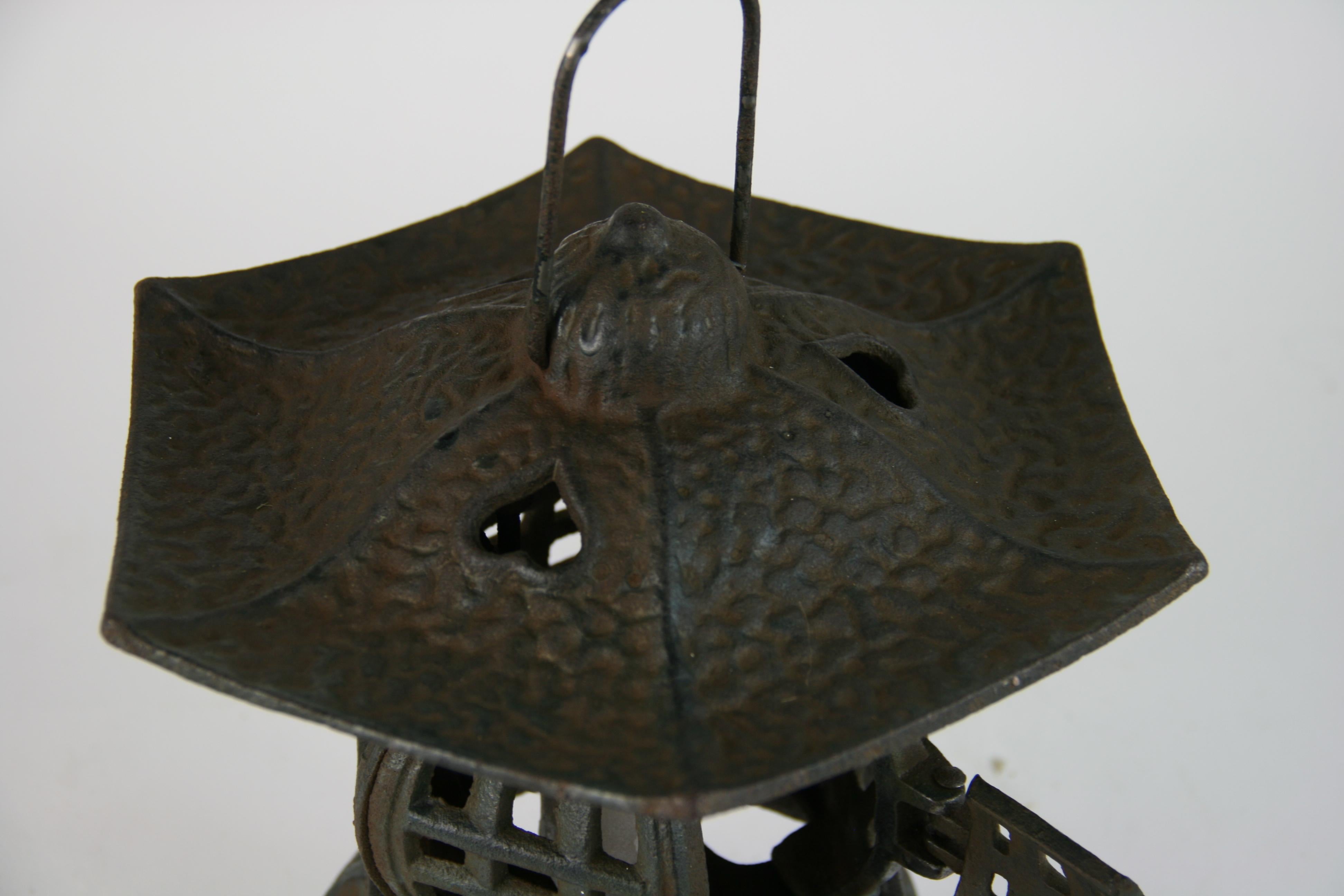 Japanese Iron Pagoda Garden Candle Lantern In Good Condition In Douglas Manor, NY