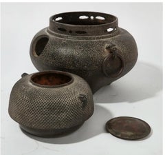 Japanese Iron Tea Ceremony Teapot with Original Brazier