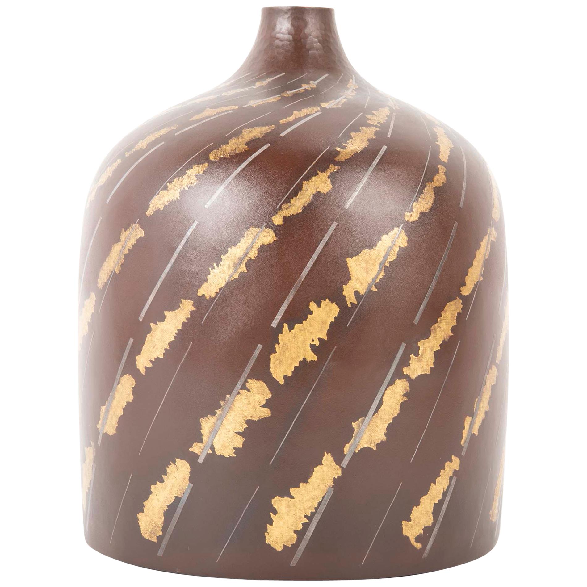 Vase japonais incrusté d'argent et d'or d'Ueda Hiroshi en vente