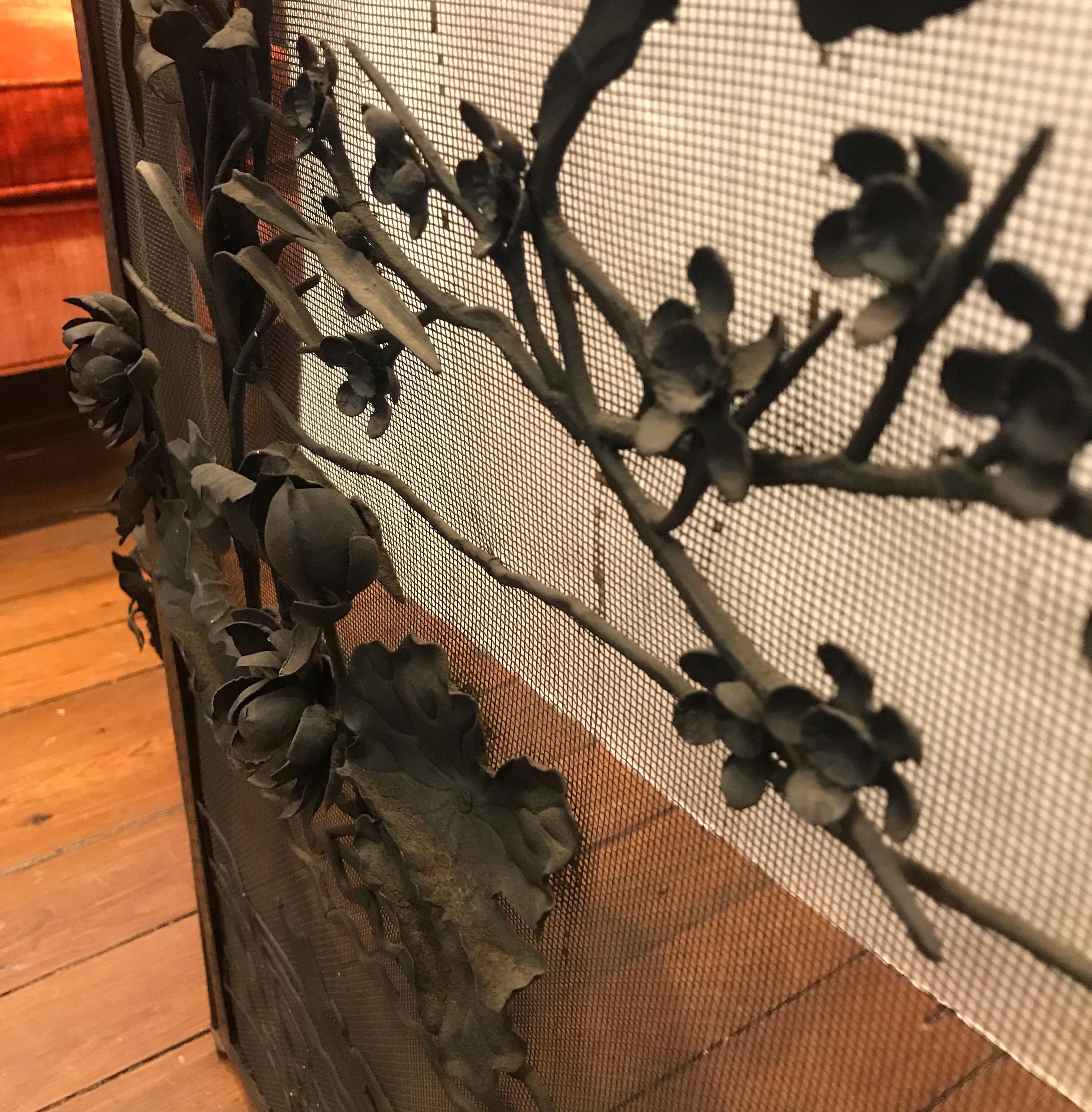 Early 20th Century Japanese Iron Works Fire Screen