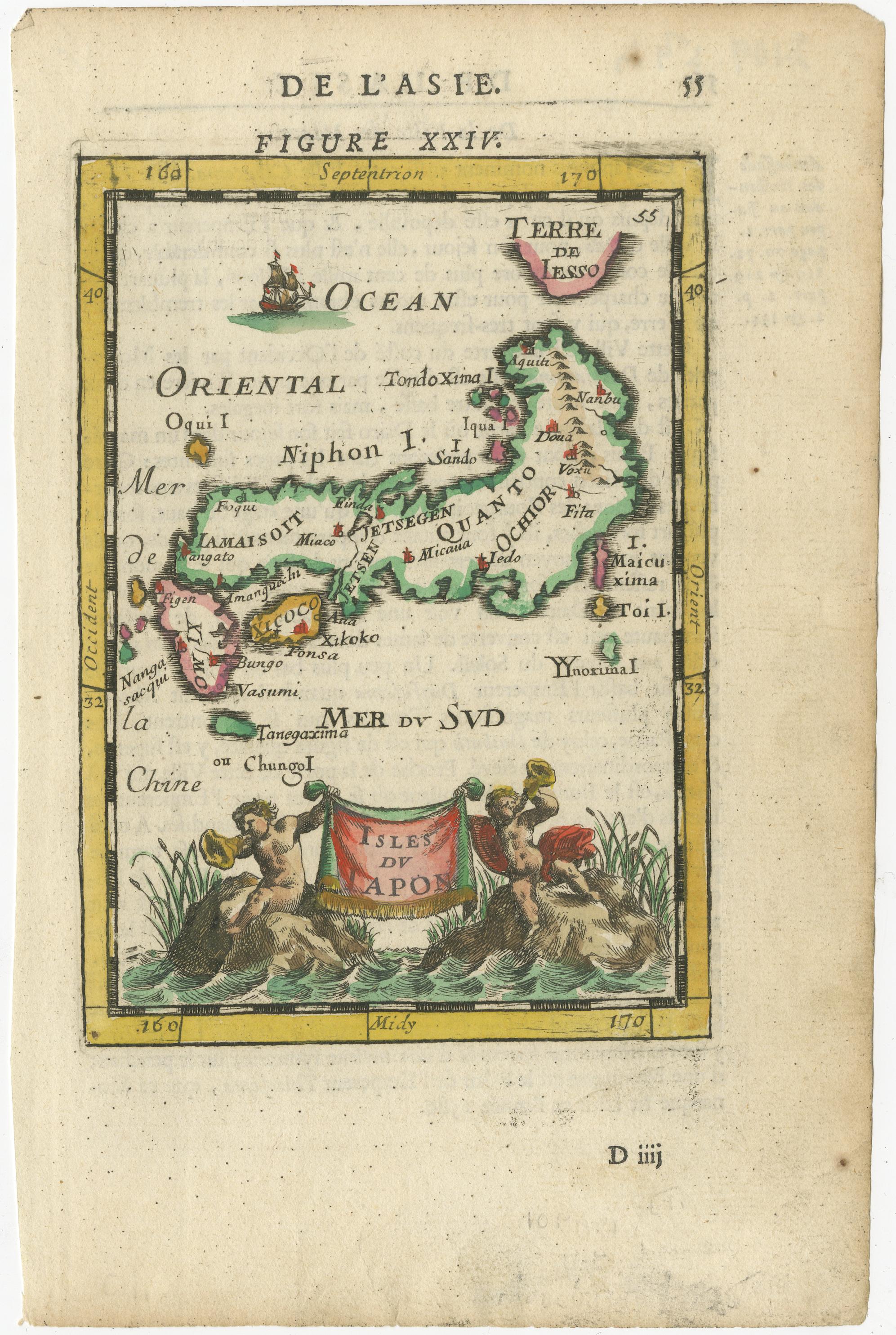 Japanese Isles Map by Mallet, 1683 – Decorative Miniature Map For Sale 2