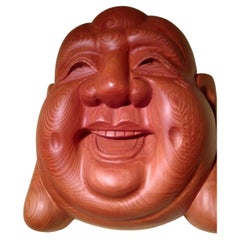 Japanese/Japan Fine Art! Carved Yew Wood "Buddha" Hotei Mask, Ichii-itto-bori