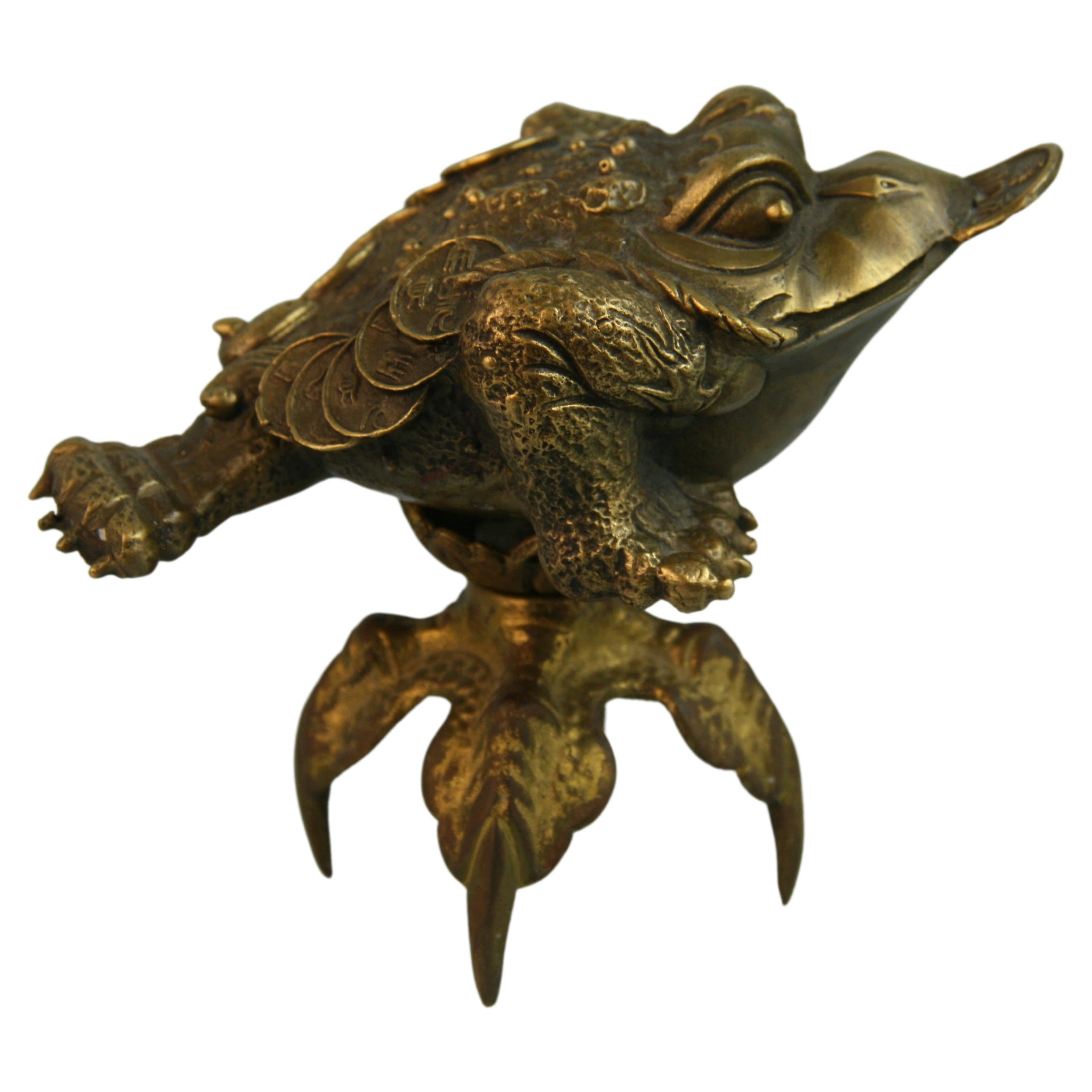 Japanese Jin Chan 'Money Frog' Cast Bronze Sculpture on a Stand