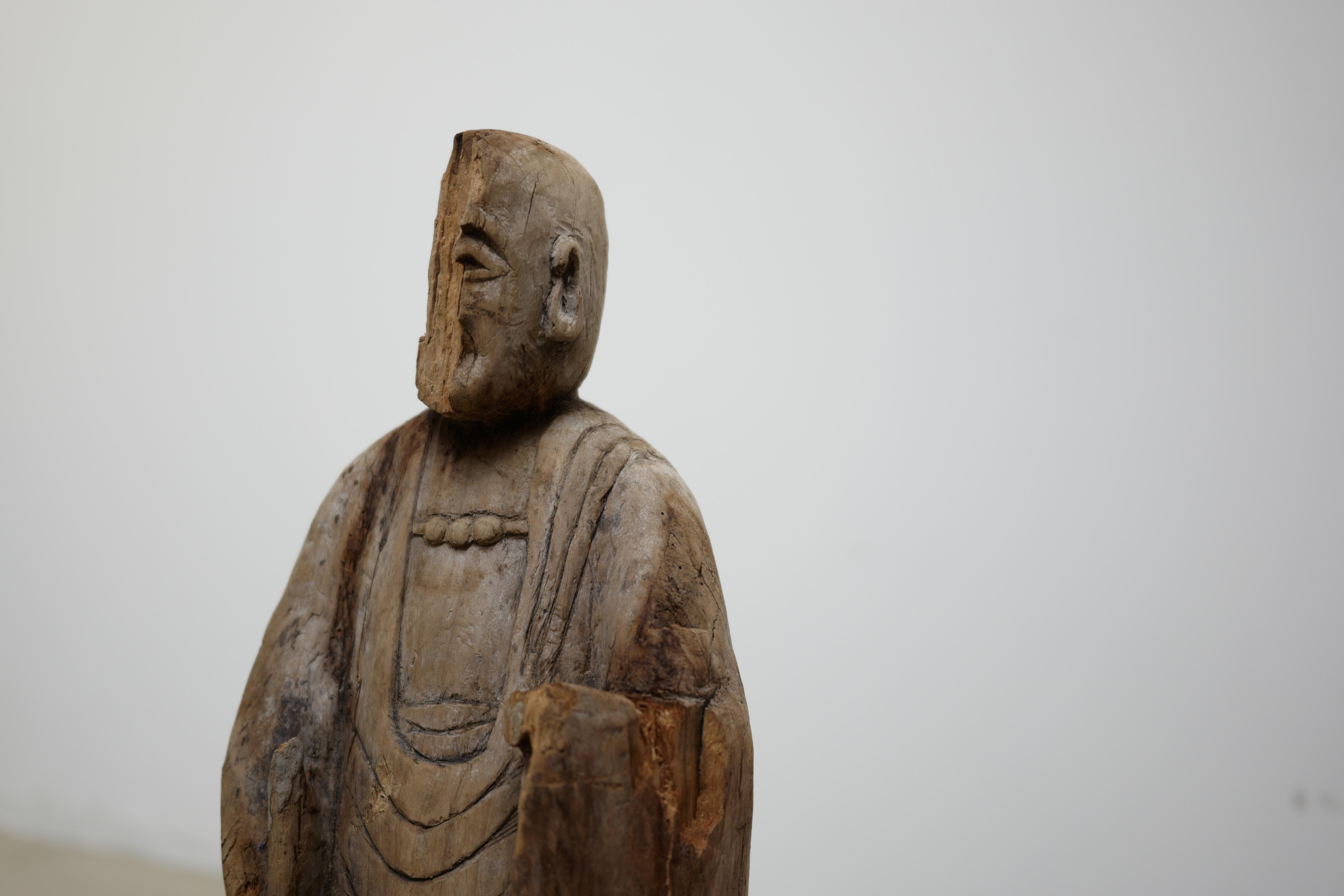 Wood Japanese Jizo Bodhisattva Statue, Late 19th Century For Sale